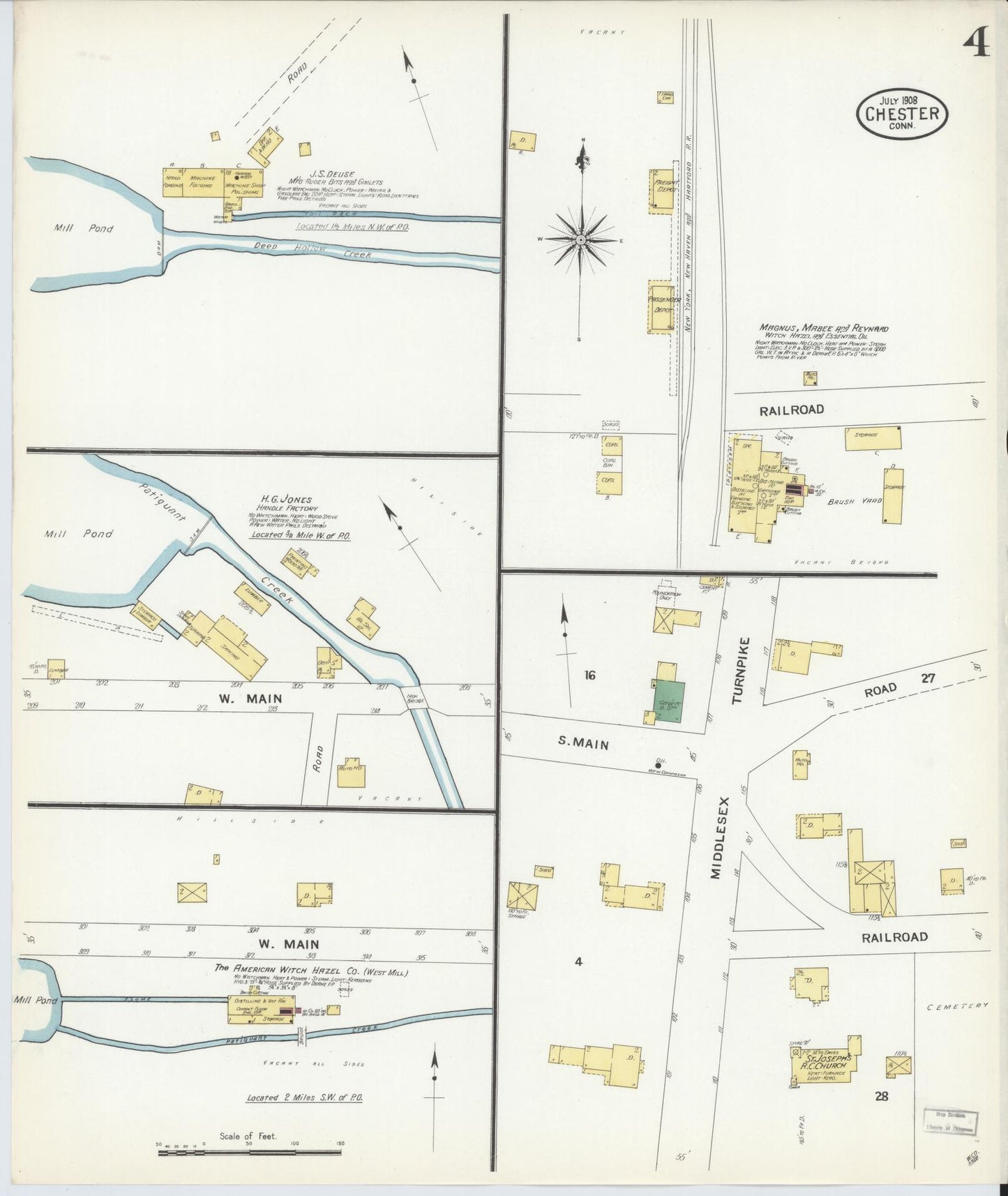 Sanborn Fire Insurance Map from Chester, Middlesex County, Connecticut (1908), Sheet #0004 - Historic Sanborn Fire Insurance Map Print, vintage old map wall art, antique decor, genealogy gift, Connecticut Connecticut map