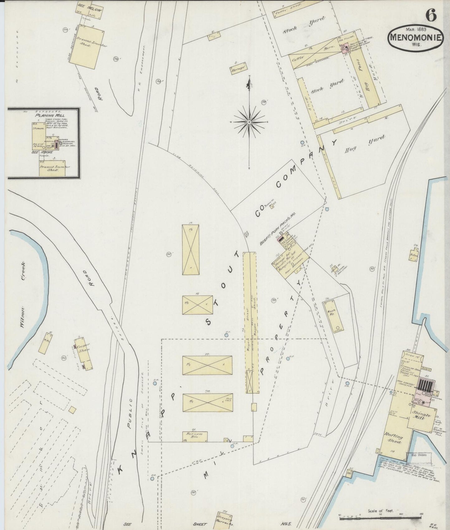 Sanborn Fire Insurance Map from Menomonie, Dunn County, Wisconsin (1889), Sheet #0006 - Historic Sanborn Fire Insurance Map Print, vintage old map wall art, antique decor, genealogy gift, Wisconsin Wisconsin map