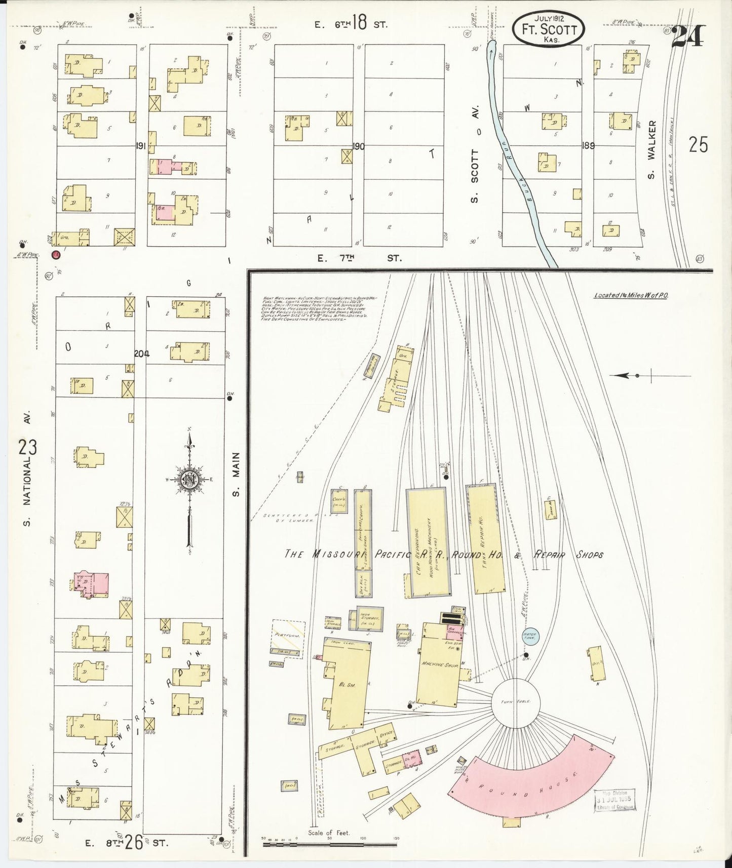Sanborn Fire Insurance Map from Fort Scott, Bourbon County, Kansas (1912), Sheet #0024 - Historic Sanborn Fire Insurance Map Print, vintage old map wall art, antique decor, genealogy gift, Kansas Kansas map