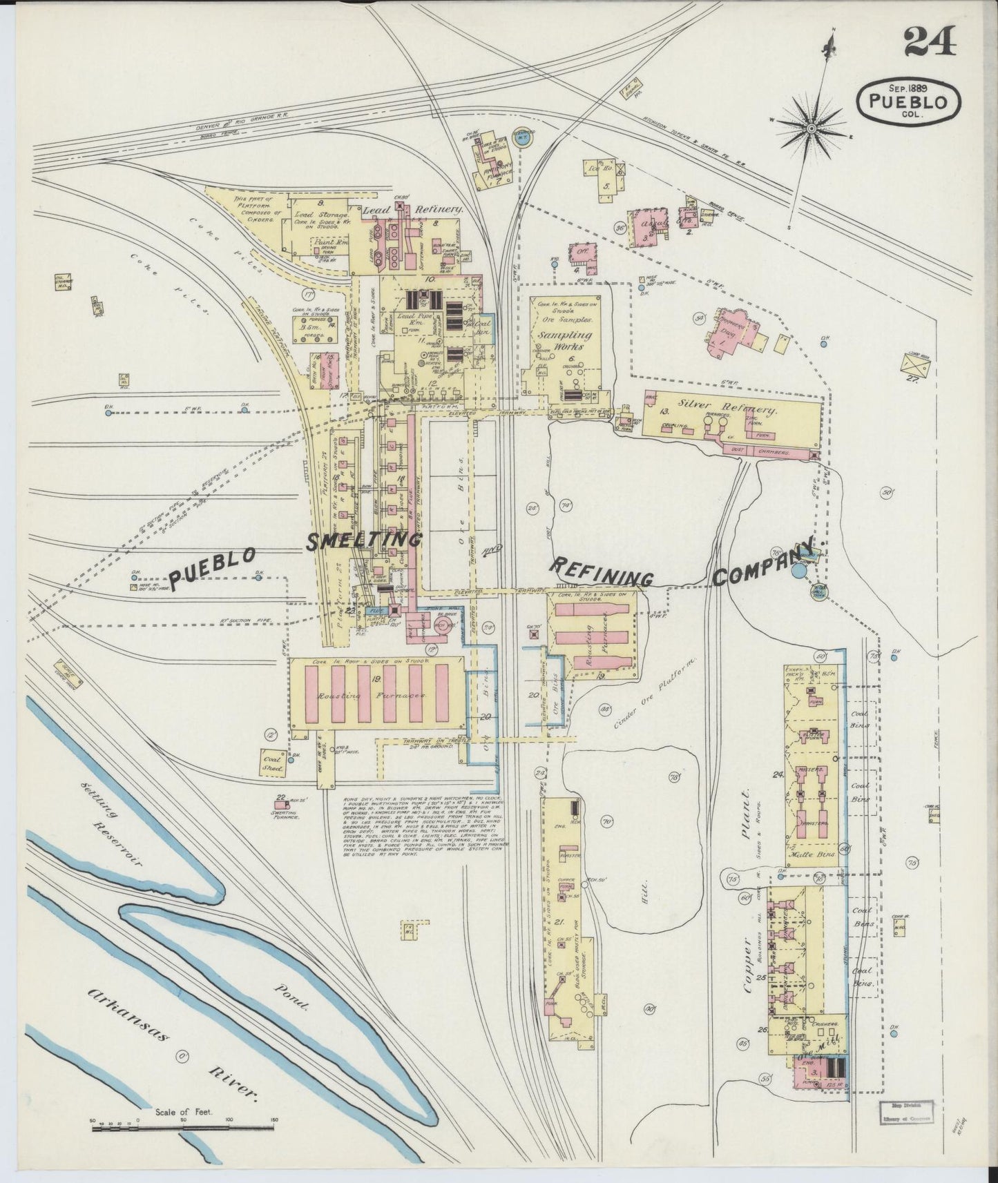 Sanborn Fire Insurance Map from Pueblo, Pueblo County, Colorado (1889), Sheet #0024 - Historic Sanborn Fire Insurance Map Print, vintage old map wall art, antique decor, genealogy gift, Colorado Colorado map