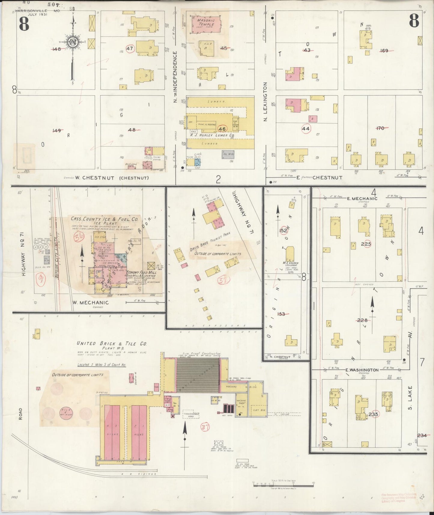 Sanborn Fire Insurance Map from Harrisonville, Cass County, Missouri (1939), Sheet #0008 - Complete Map Set gallery image, historic Sanborn map, vintage wall art, Missouri Missouri