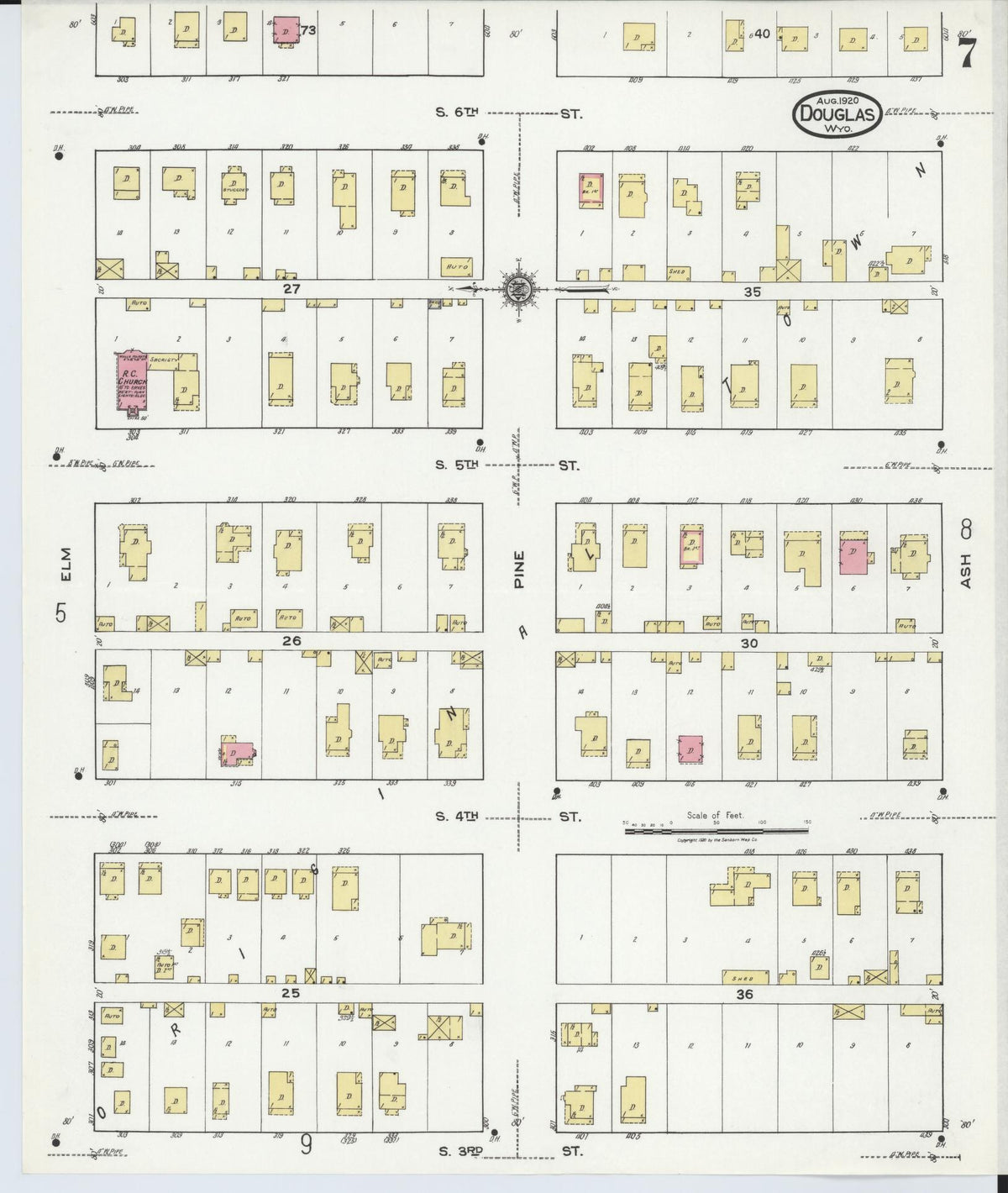 Sanborn Fire Insurance Map from Douglas, Converse County, Wyoming (1920), Sheet #0007 - Historic Sanborn Fire Insurance Map Print, vintage old map wall art, antique decor, genealogy gift, Wyoming Wyoming map