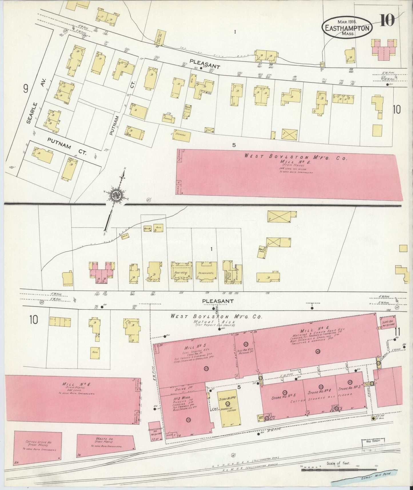 Sanborn Fire Insurance Map from East Hampton, Hampshire County, Massachusetts (1916), Sheet #0010 - Historic Sanborn Fire Insurance Map Print, vintage old map wall art, antique decor, genealogy gift, Massachusetts Massachusetts map