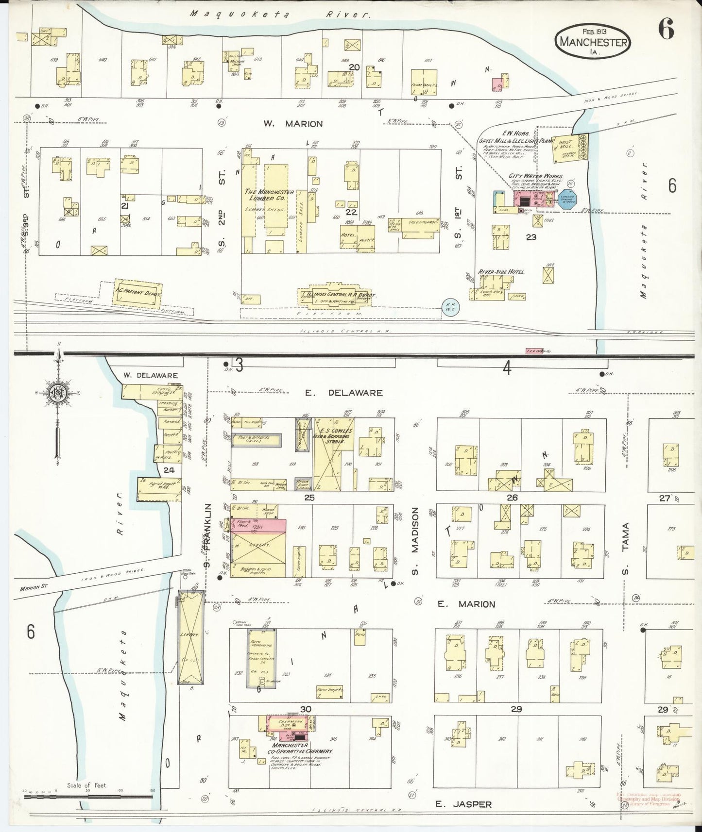 Sanborn Fire Insurance Map from Manchester, Delaware County, Iowa (1913), Sheet #0006 - Complete Map Set gallery image, historic Sanborn map, vintage wall art, Manchester Delaware