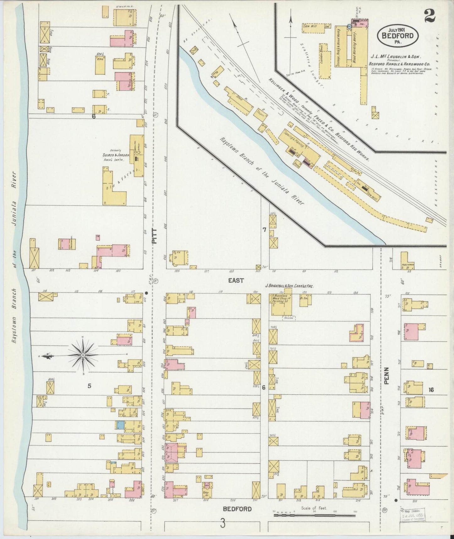 Sanborn Fire Insurance Map from Bedford, Bedford County, Pennsylvania (1901), Sheet #0002 - Historic Sanborn Fire Insurance Map Print, vintage old map wall art, antique decor, genealogy gift, Pennsylvania Pennsylvania map