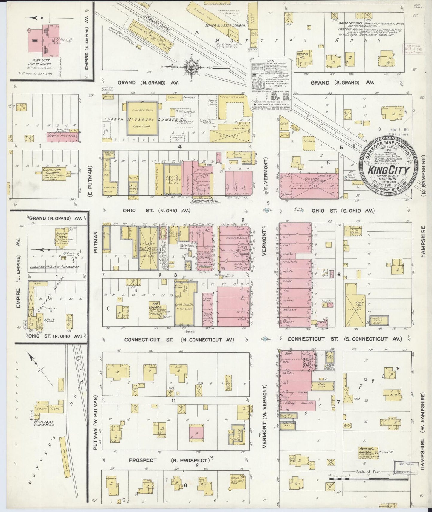 Sanborn Fire Insurance Map from King City, Gentry County, Missouri (1911), Sheet #0001 - Historic Sanborn Fire Insurance Map Print, vintage old map wall art, antique decor, genealogy gift, Missouri Missouri map