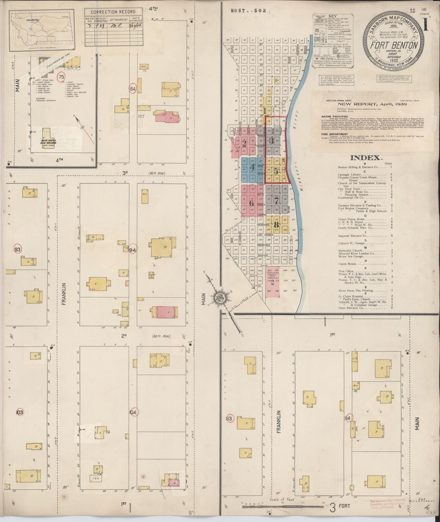 Sanborn Fire Insurance Map from Fort Benton, Chouteau County, Montana (1939), Sheet #0001 - Historic Sanborn Fire Insurance Map Print, vintage old map wall art, antique decor, genealogy gift, Montana Montana map