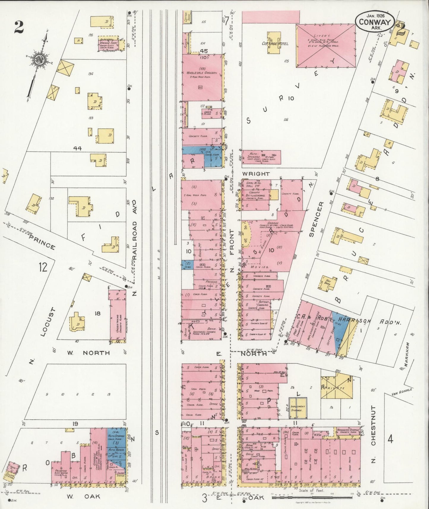 Sanborn Fire Insurance Map from Conway, Faulkner County, Arkansas (1926), Sheet #0002 - Historic Sanborn Fire Insurance Map Print, vintage old map wall art, antique decor, genealogy gift, Arkansas Arkansas map