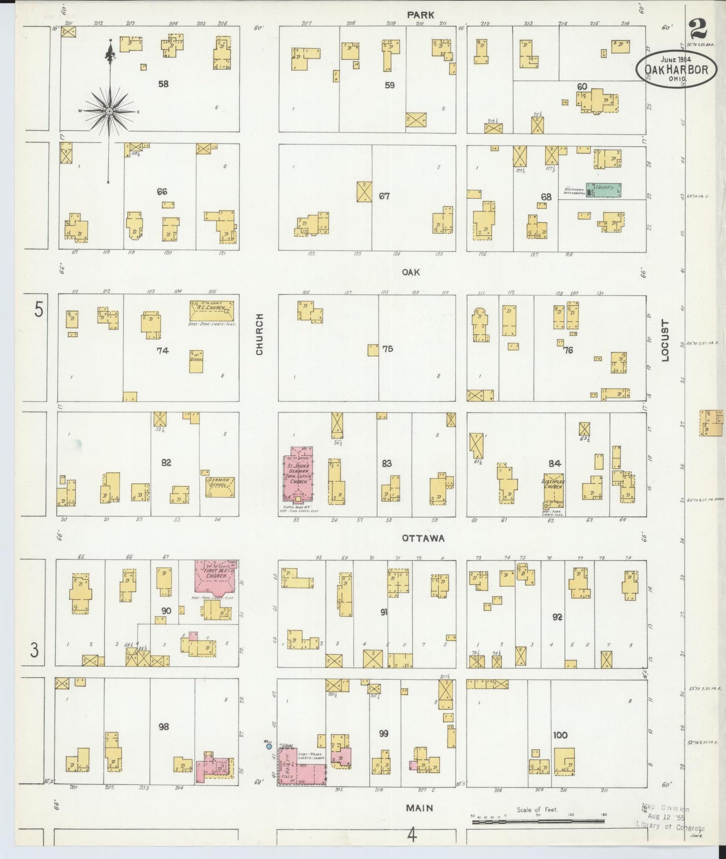 Sanborn Fire Insurance Map from Oak Harbor, Ottawa County, Ohio (1904), Sheet #0002 - Historic Sanborn Fire Insurance Map Print, vintage old map wall art, antique decor, genealogy gift, Ohio Ohio map