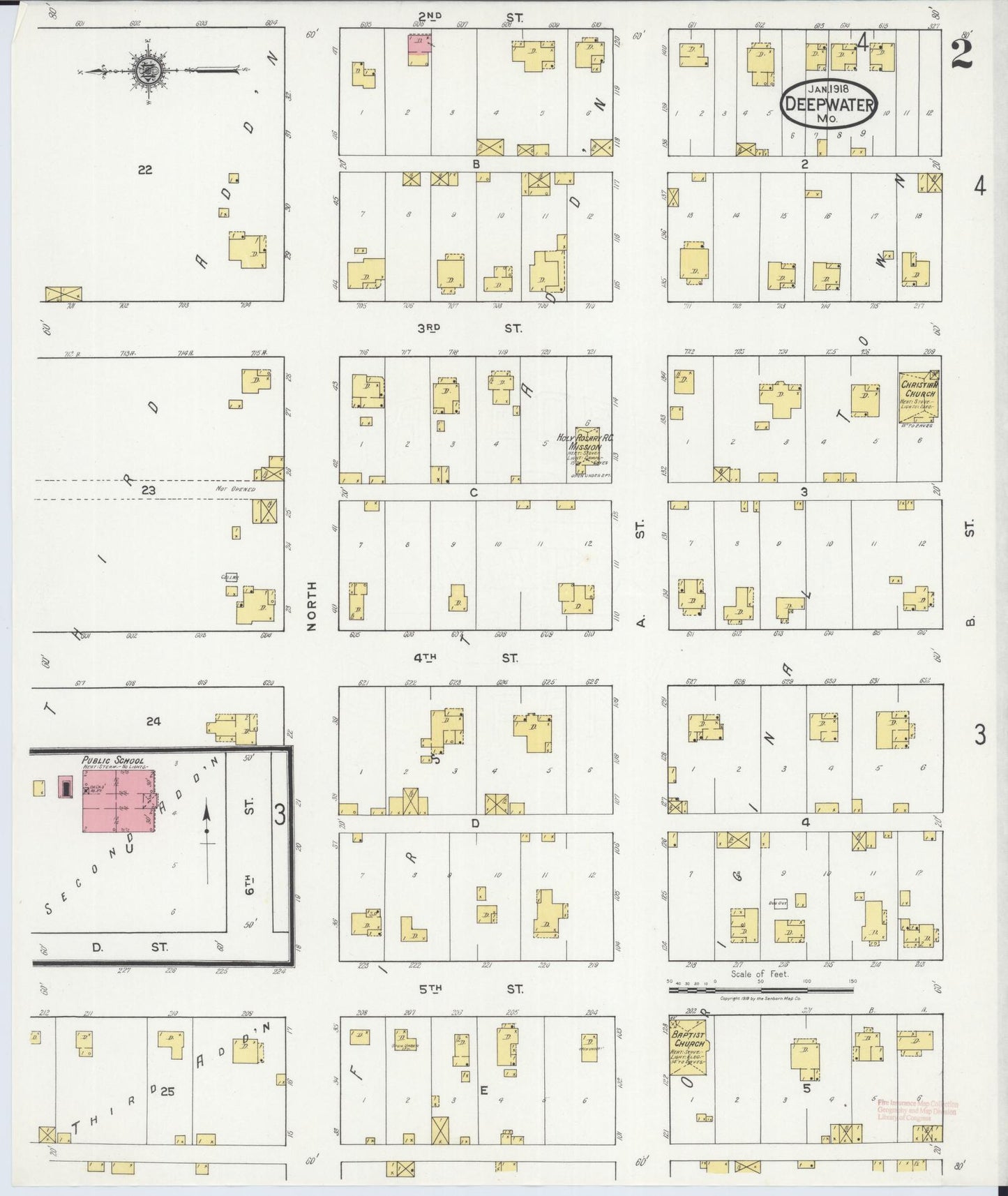 Sanborn Fire Insurance Map from Deepwater, Henry County, Missouri (1918), Sheet #0002 - Historic Sanborn Fire Insurance Map Print, vintage old map wall art, antique decor, genealogy gift, Missouri Missouri map