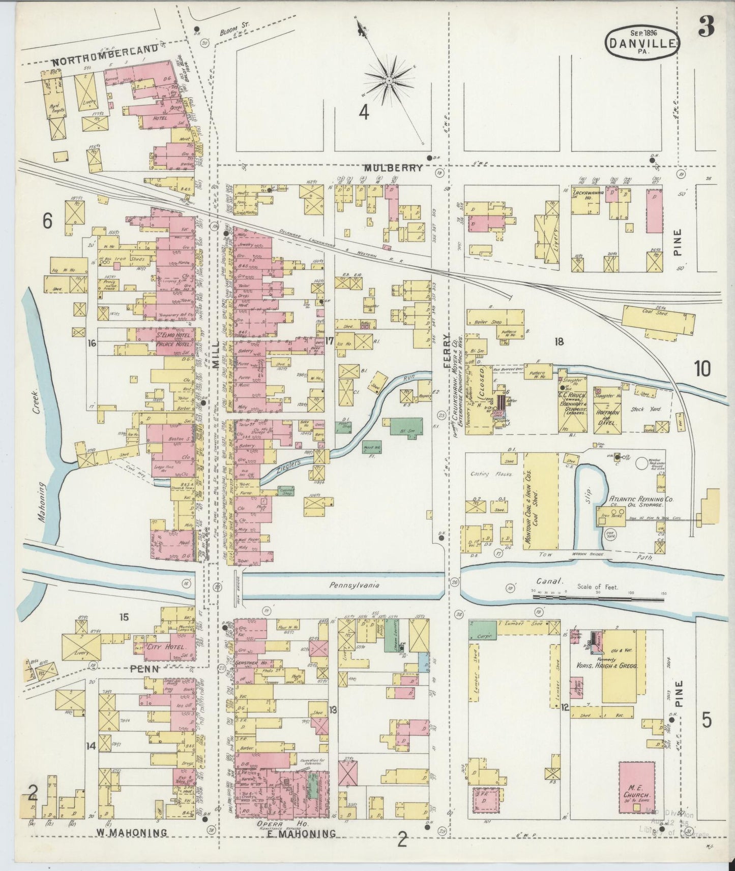 Sanborn Fire Insurance Map from Danville, Montour County, Pennsylvania (1896), Sheet #0003 - Historic Sanborn Fire Insurance Map Print, vintage old map wall art, antique decor, genealogy gift, Pennsylvania Pennsylvania map