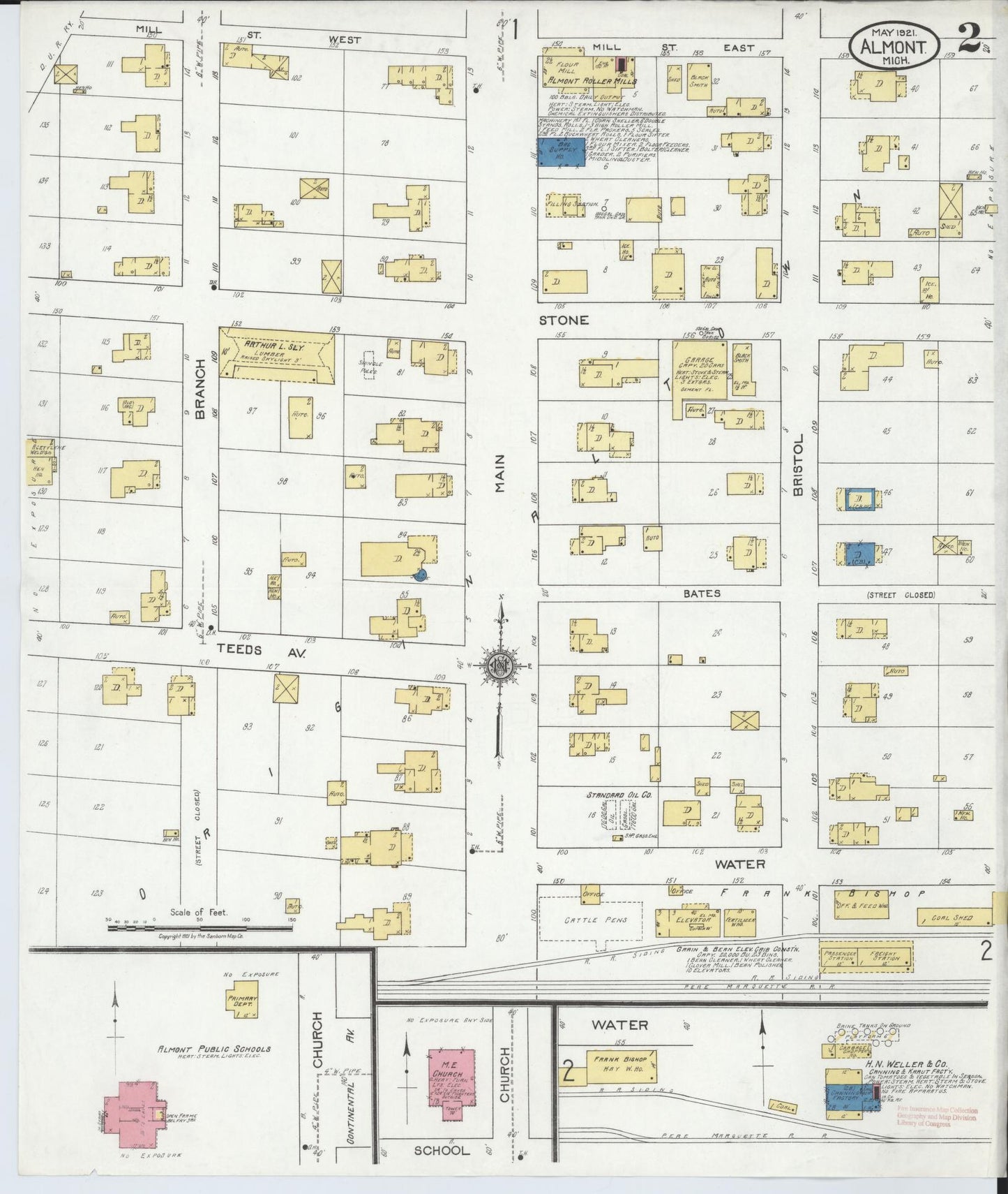 Sanborn Fire Insurance Map from Almont, Lapeer County, Michigan (1921), Sheet #0002 - Historic Sanborn Fire Insurance Map Print, vintage old map wall art, antique decor, genealogy gift, Michigan Michigan map