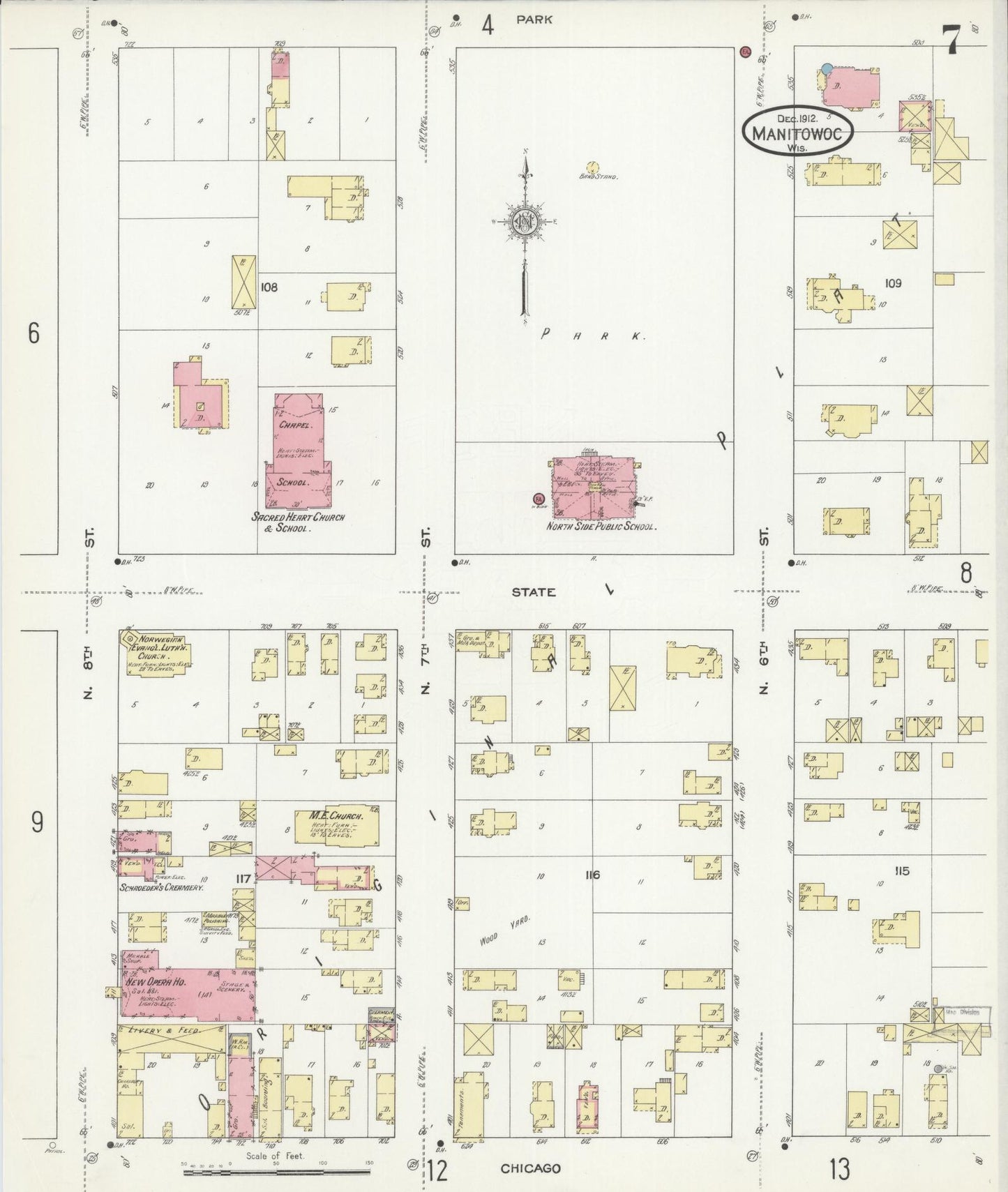 Sanborn Fire Insurance Map from Manitowoc, Manitowoc County, Wisconsin (1912), Sheet #0007 - Historic Sanborn Fire Insurance Map Print, vintage old map wall art, antique decor, genealogy gift, Wisconsin Wisconsin map