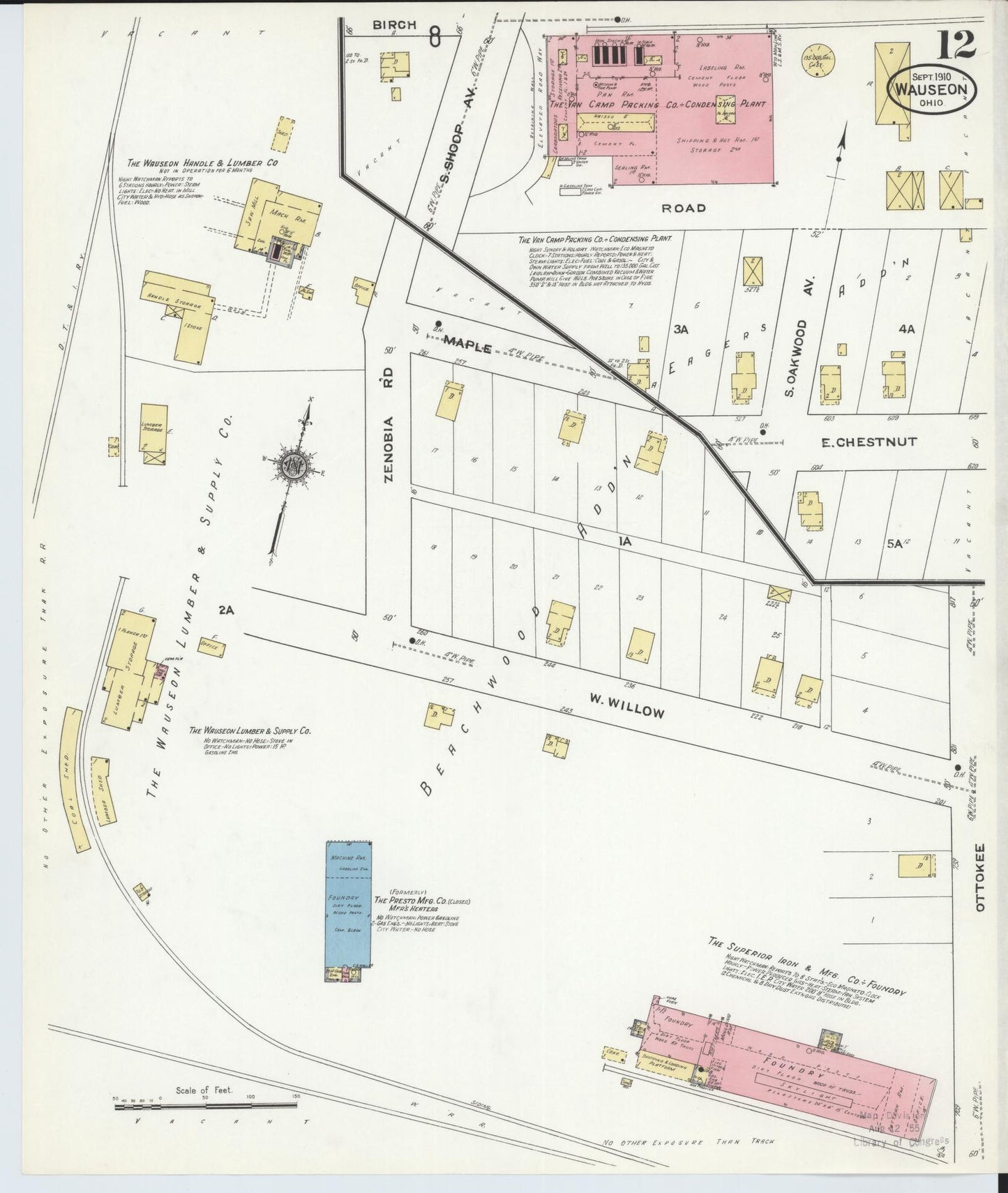 Sanborn Fire Insurance Map from Wauseon, Fulton County, Ohio (1910), Sheet #0012 - Complete Map Set gallery image, historic Sanborn map, vintage wall art, Ohio Ohio