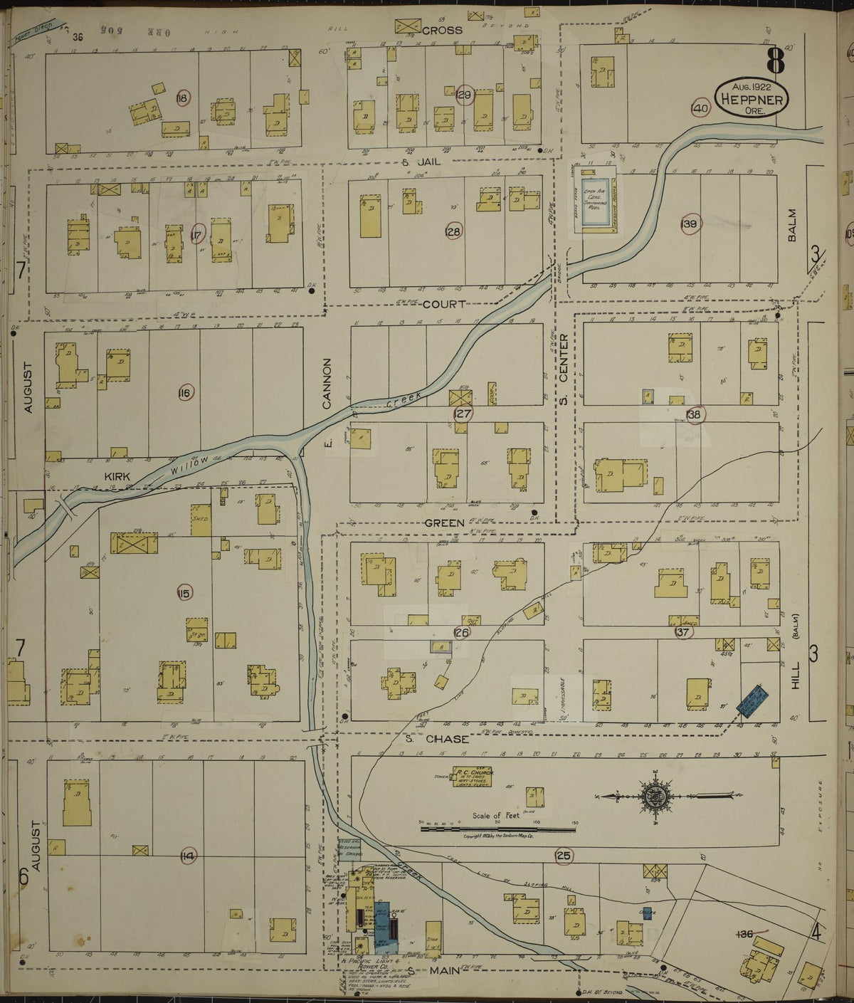 Sanborn Fire Insurance Map from Heppner, Morrow County, Oregon (1932), Sheet #0008 - Historic Sanborn Fire Insurance Map Print, vintage old map wall art, antique decor, genealogy gift, Oregon Oregon map