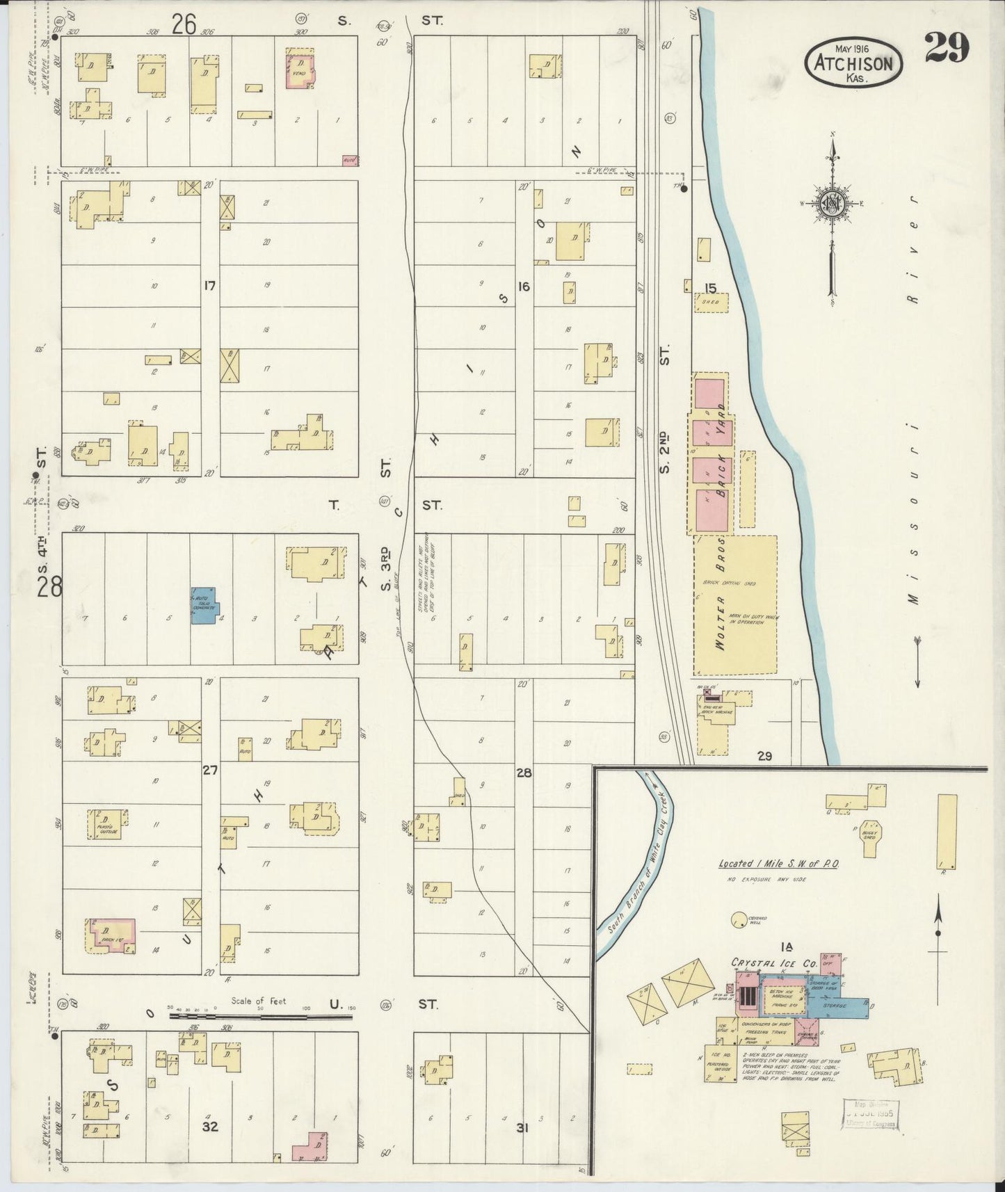 Sanborn Fire Insurance Map from Atchison, Atchison County, Kansas (1916), Sheet #0029 - Historic Sanborn Fire Insurance Map Print, vintage old map wall art, antique decor, genealogy gift, Kansas Kansas map