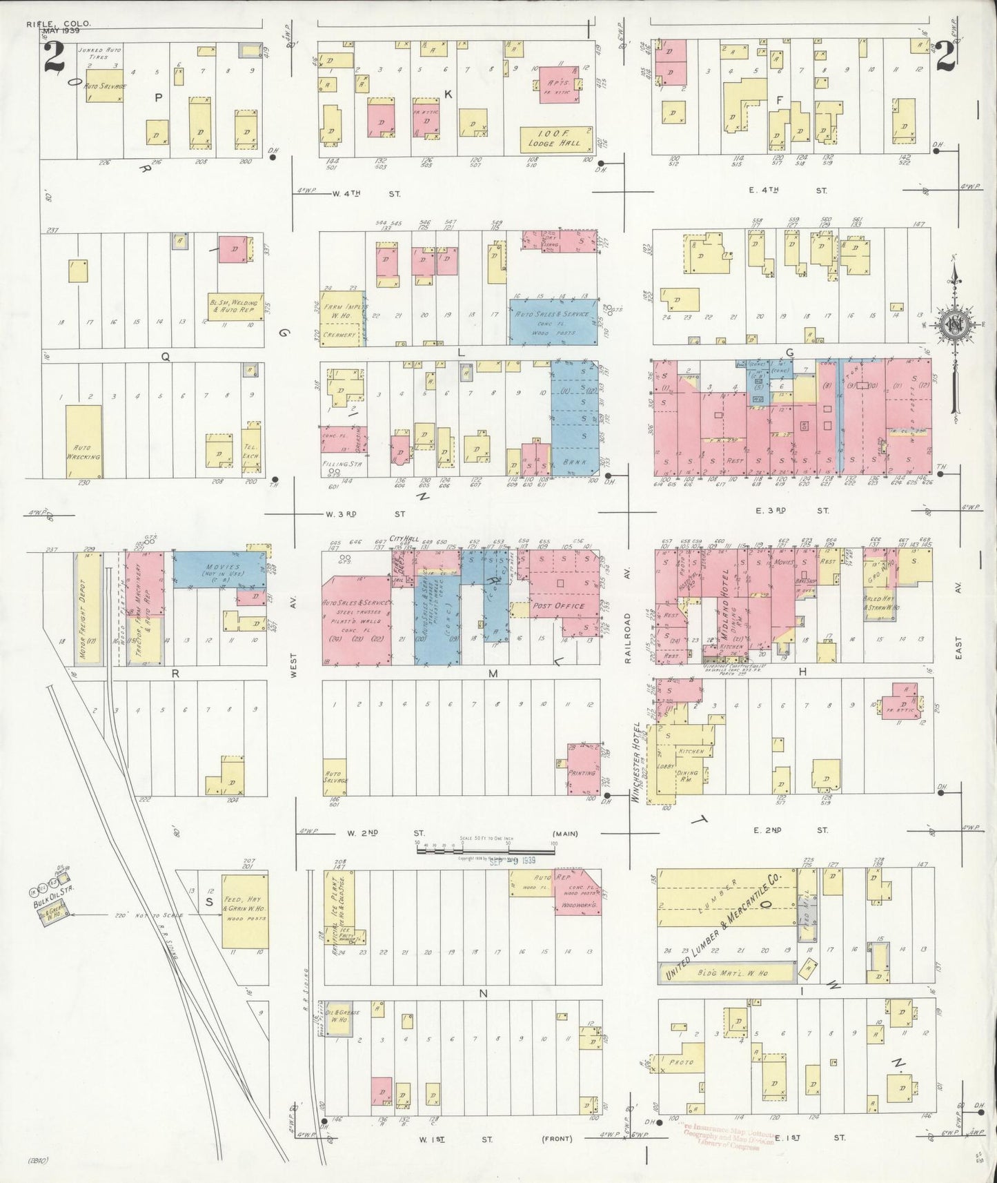 Sanborn Fire Insurance Map from Rifle, Garfield County, Colorado (1939), Sheet #0002 - Historic Sanborn Fire Insurance Map Print, vintage old map wall art, antique decor, genealogy gift, Colorado Colorado map