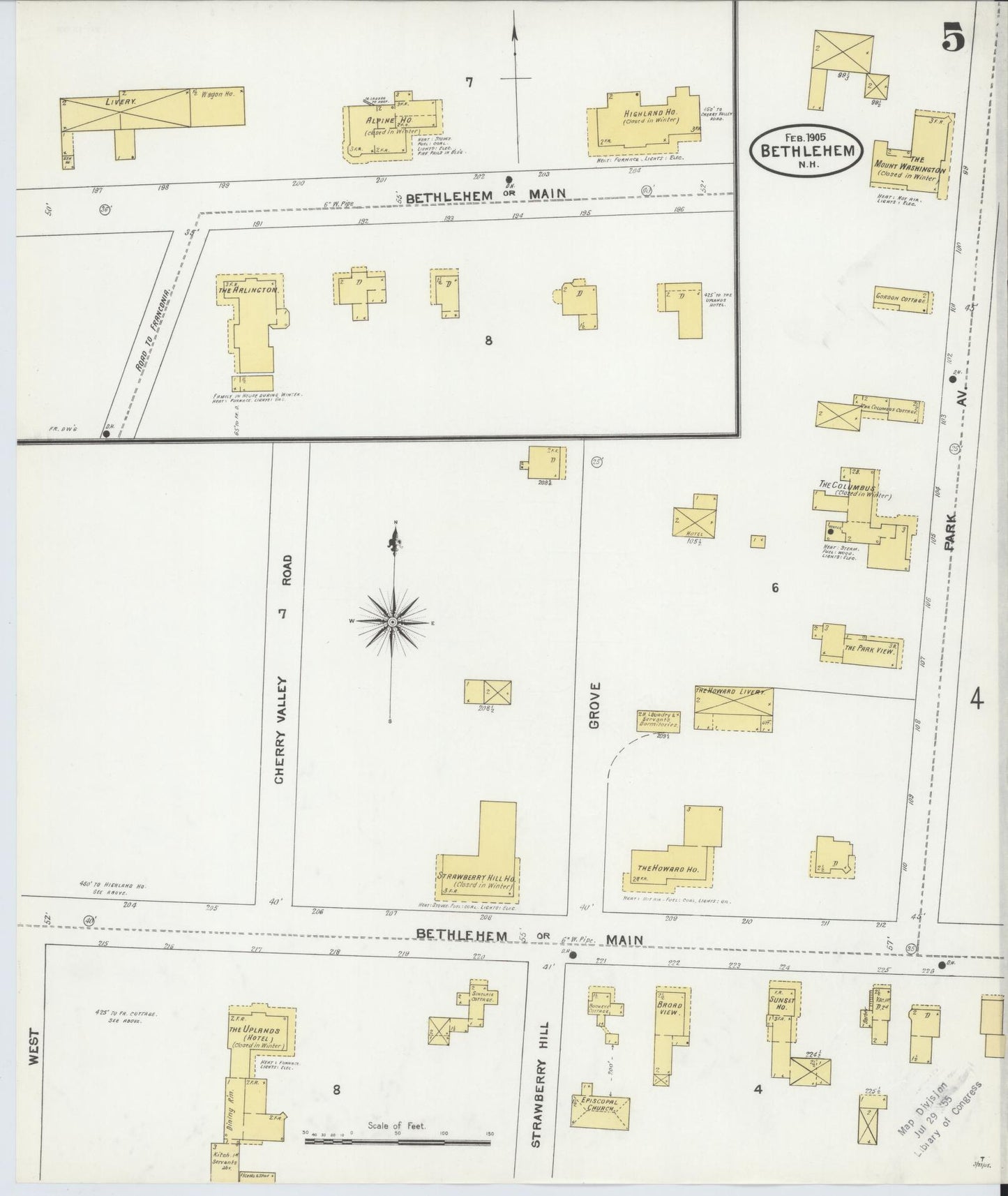Sanborn Fire Insurance Map from Bethlehem, Grafton County, New Hampshire (1905), Sheet #0005 - Complete Map Set gallery image, historic Sanborn map, vintage wall art, New Hampshire New Hampshire