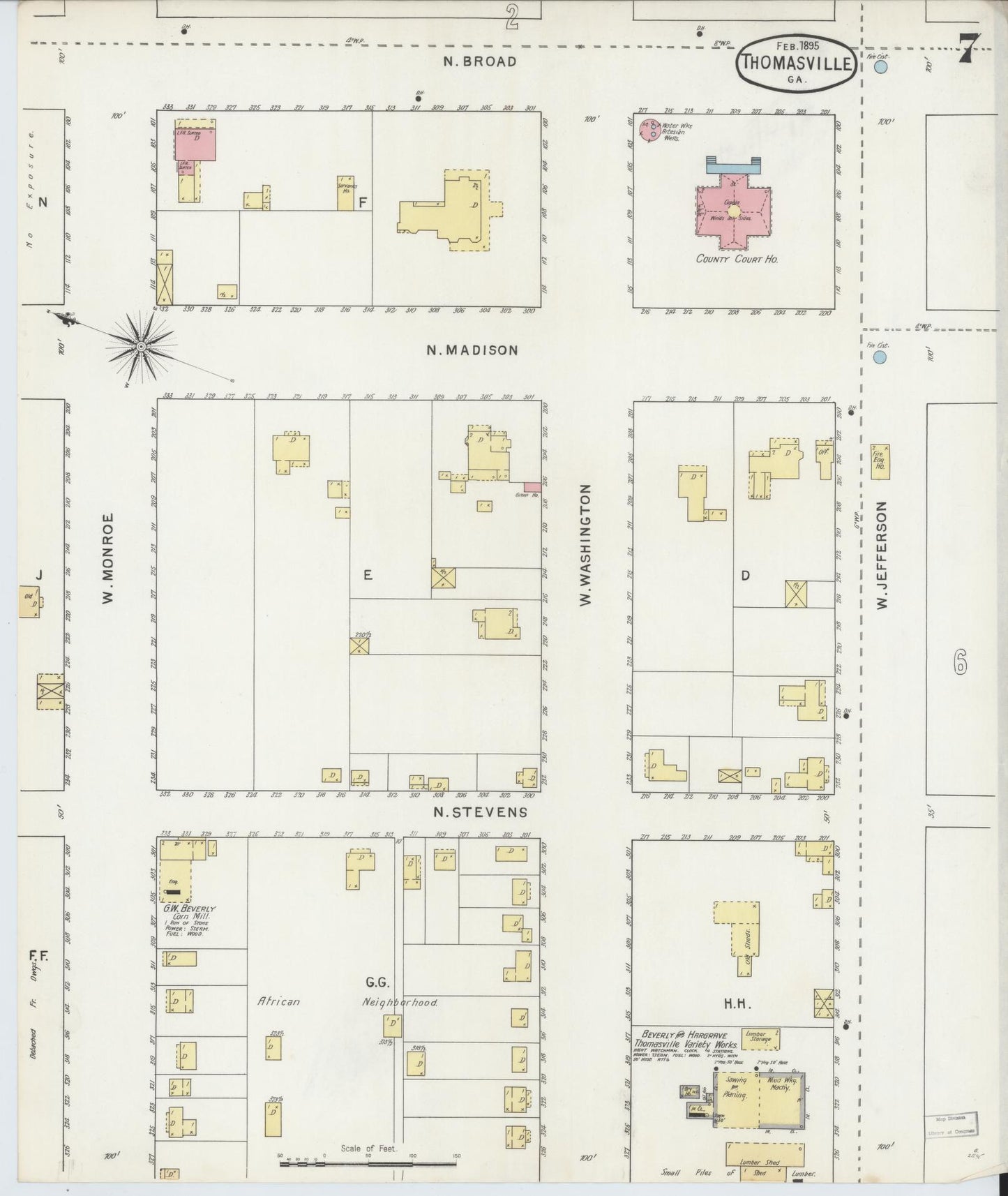 Sanborn Fire Insurance Map from Thomasville, Thomas County, Georgia (1895), Sheet #0007 - Complete Map Set gallery image, historic Sanborn map, vintage wall art, Georgia Georgia