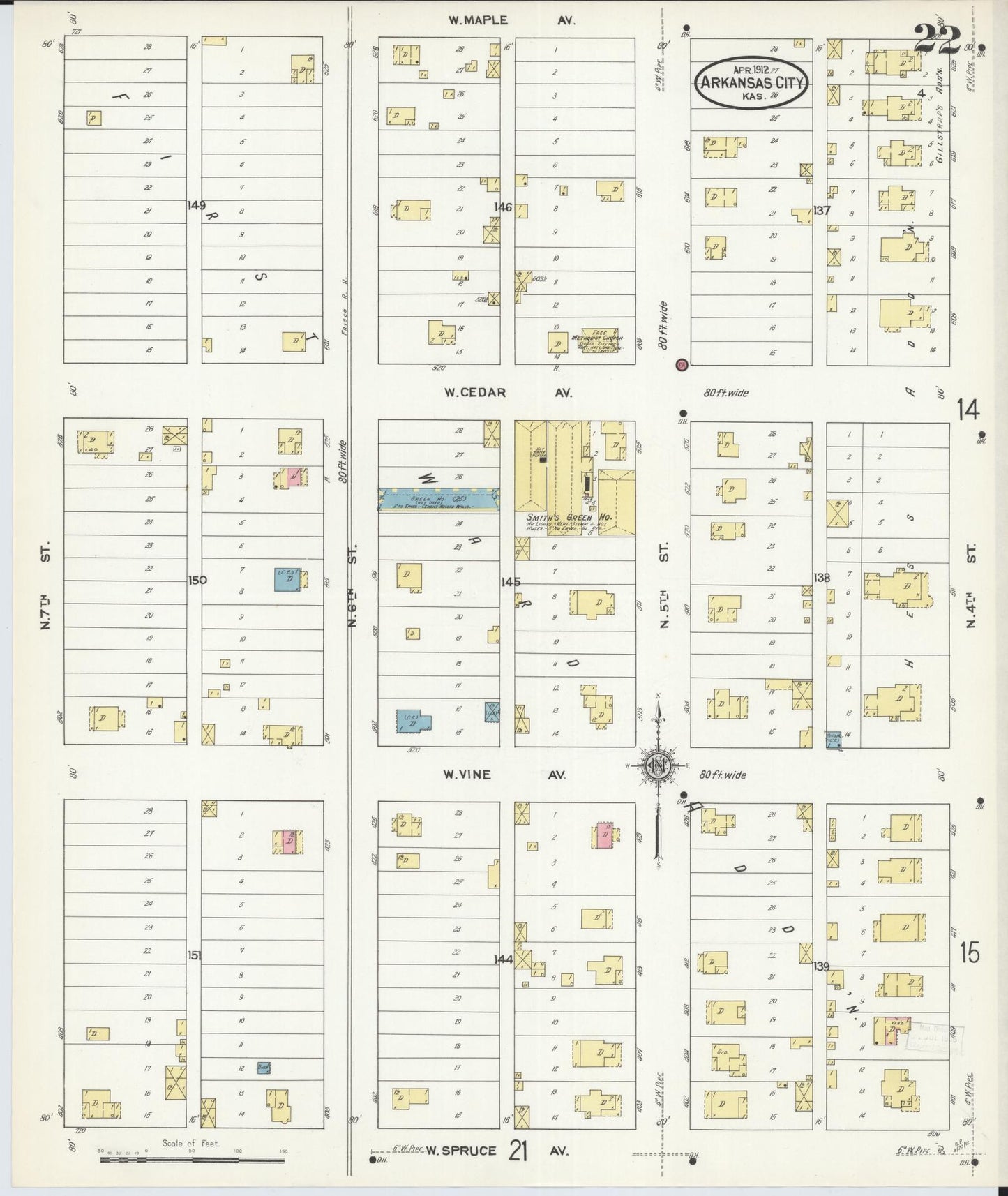 Sanborn Fire Insurance Map from Arkansas City, Cowley County, Kansas (1912), Sheet #0022 - Historic Sanborn Fire Insurance Map Print, vintage old map wall art, antique decor, genealogy gift, Kansas Kansas map