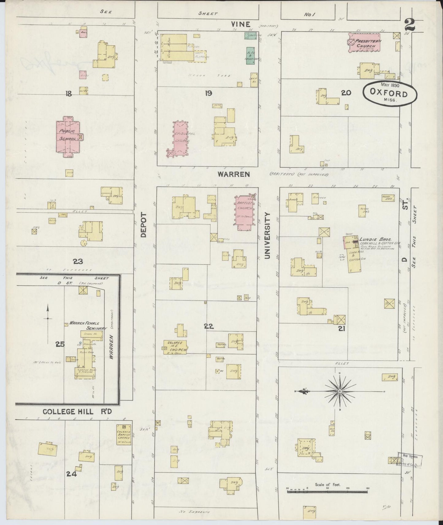 Sanborn Fire Insurance Map from Oxford, Lafayette County, Mississippi (1890), Sheet #0002 - Historic Sanborn Fire Insurance Map Print, vintage old map wall art, antique decor, genealogy gift, Mississippi Mississippi map