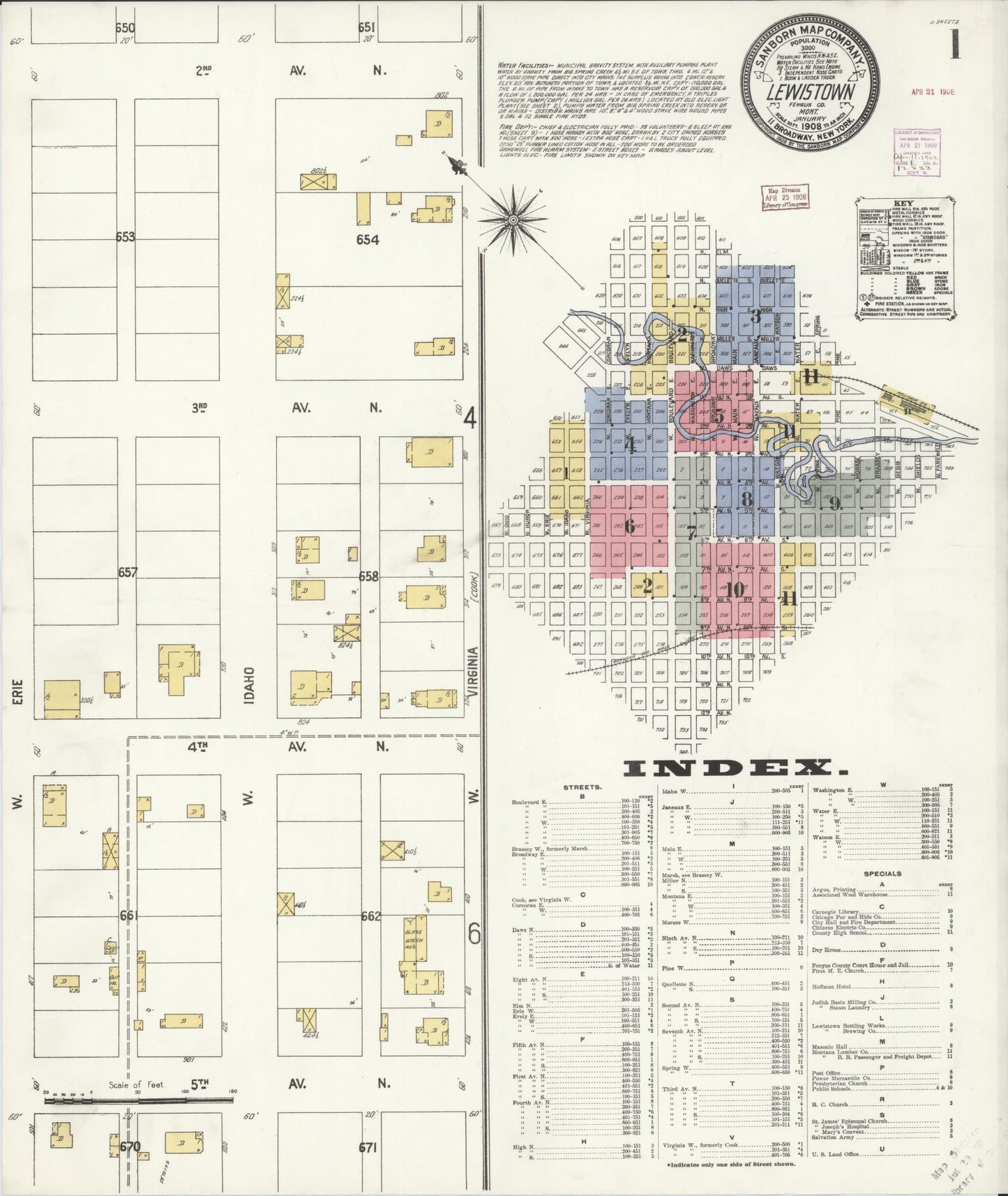 Sanborn Fire Insurance Map from Lewistown, Fergus County, Montana. (1908) – Historic Sanborn Fire Insurance Map Print