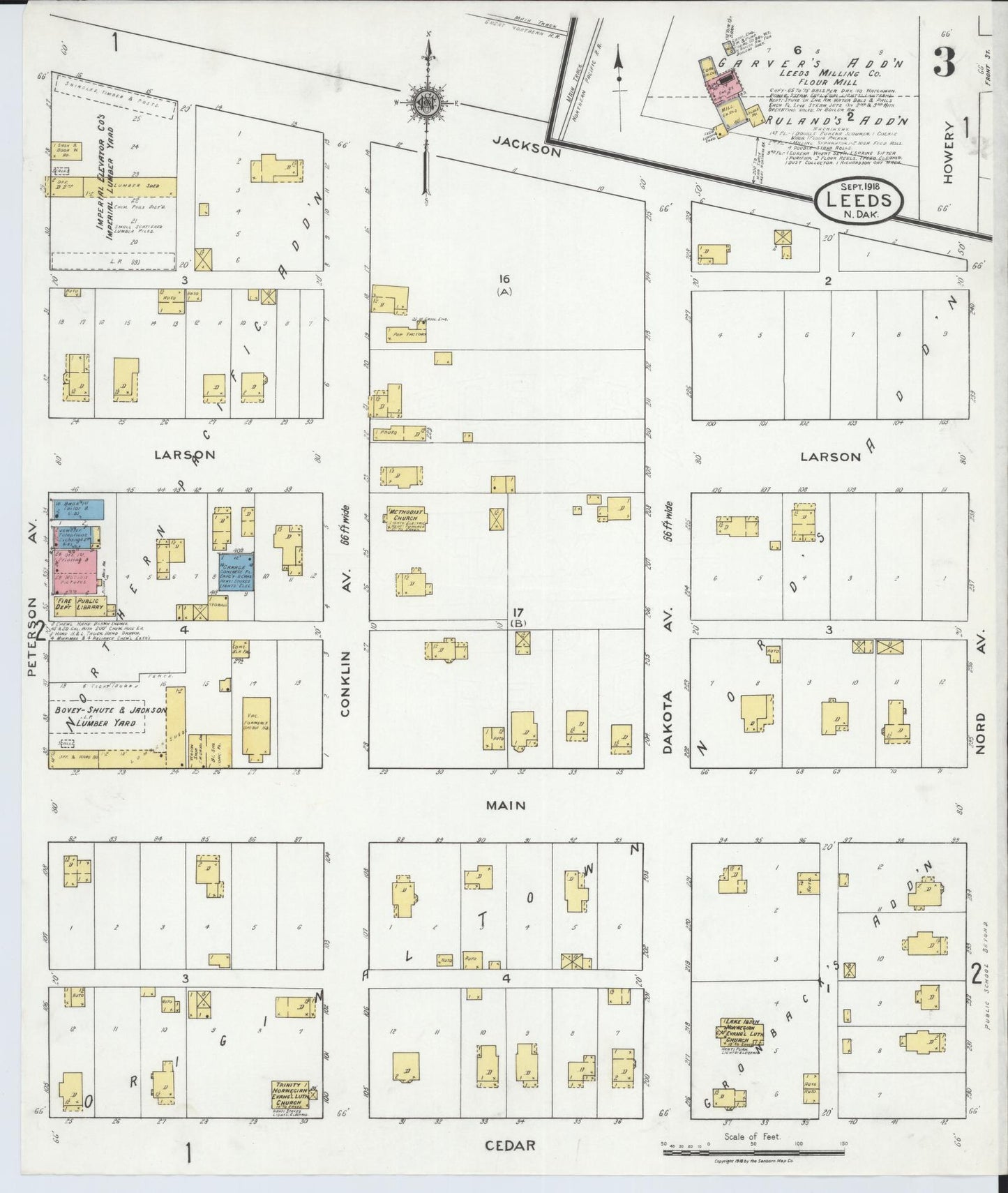 Sanborn Fire Insurance Map from Leeds, Benson County, North Dakota (1918), Sheet #0003 - Complete Map Set gallery image, historic Sanborn map, vintage wall art, North Dakota North Dakota