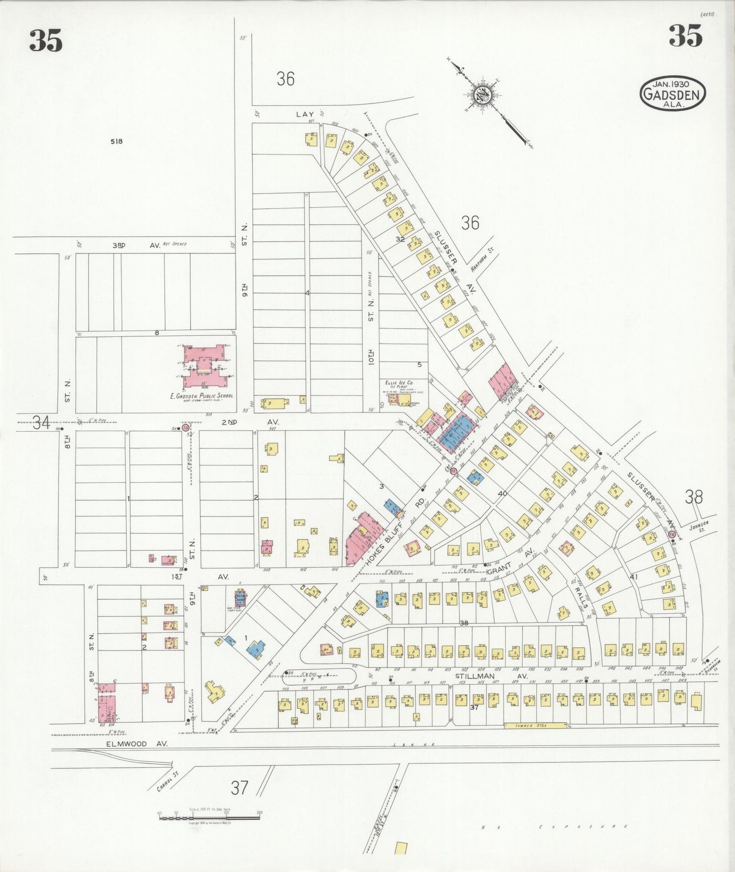 Sanborn Fire Insurance Map from Gadsden, Etowah County, Alabama (1930), Sheet #0035 - Historic Sanborn Fire Insurance Map Print, vintage old map wall art, antique decor, genealogy gift, Alabama Alabama map