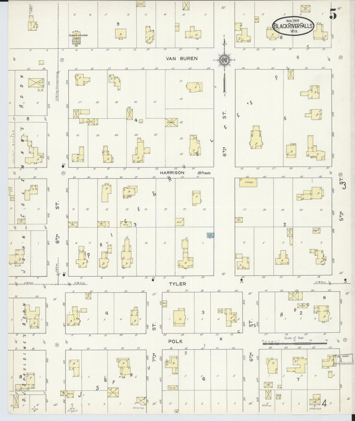 Sanborn Fire Insurance Map from Black River Falls, Jackson County, Wisconsin (1914), Sheet #0005 - Complete Map Set gallery image, historic Sanborn map, vintage wall art, Wisconsin Wisconsin
