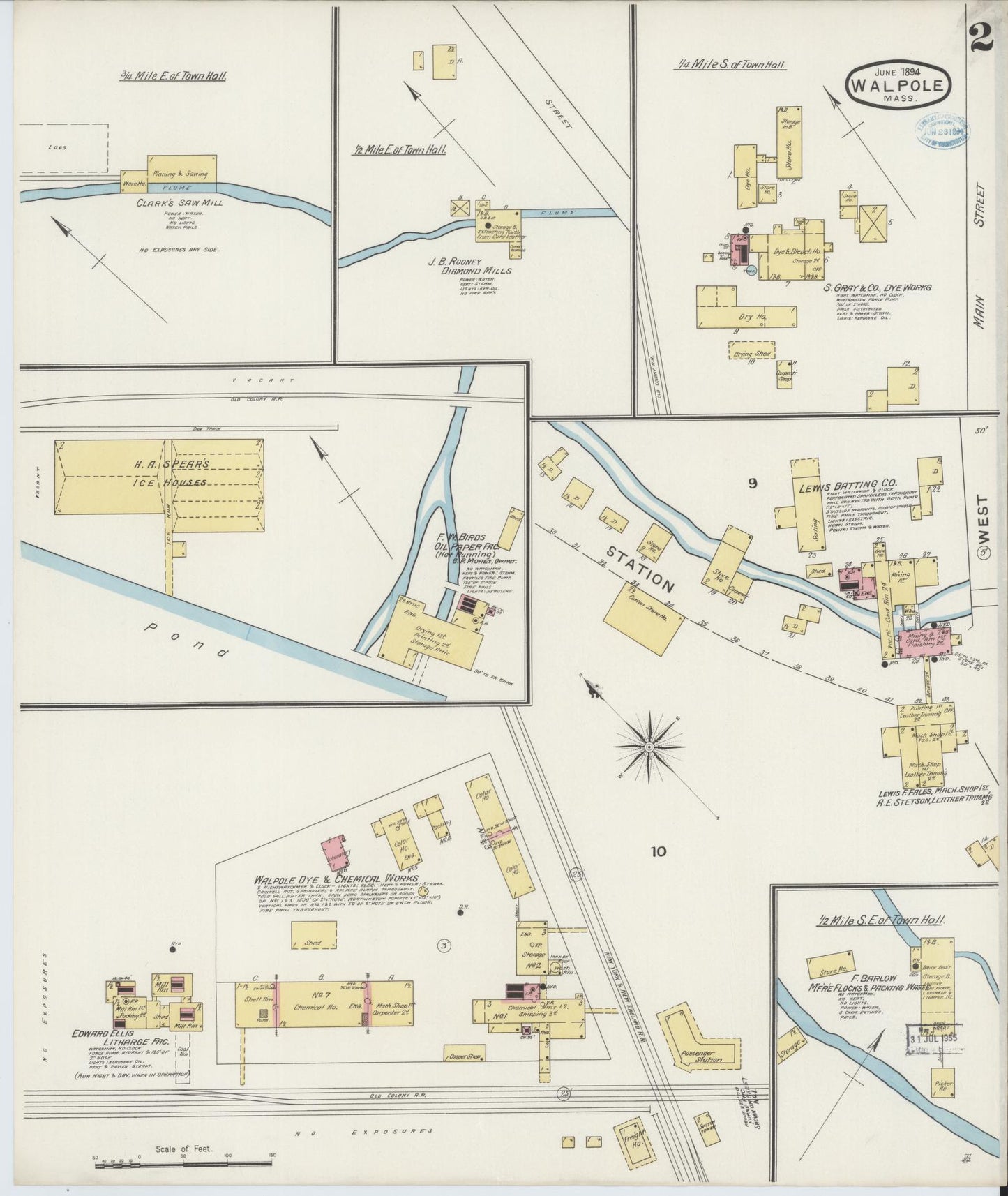 Sanborn Fire Insurance Map from Walpole, Norfolk County, Massachusetts (1894), Sheet #0002 - Historic Sanborn Fire Insurance Map Print, vintage old map wall art, antique decor, genealogy gift, Massachusetts Massachusetts map