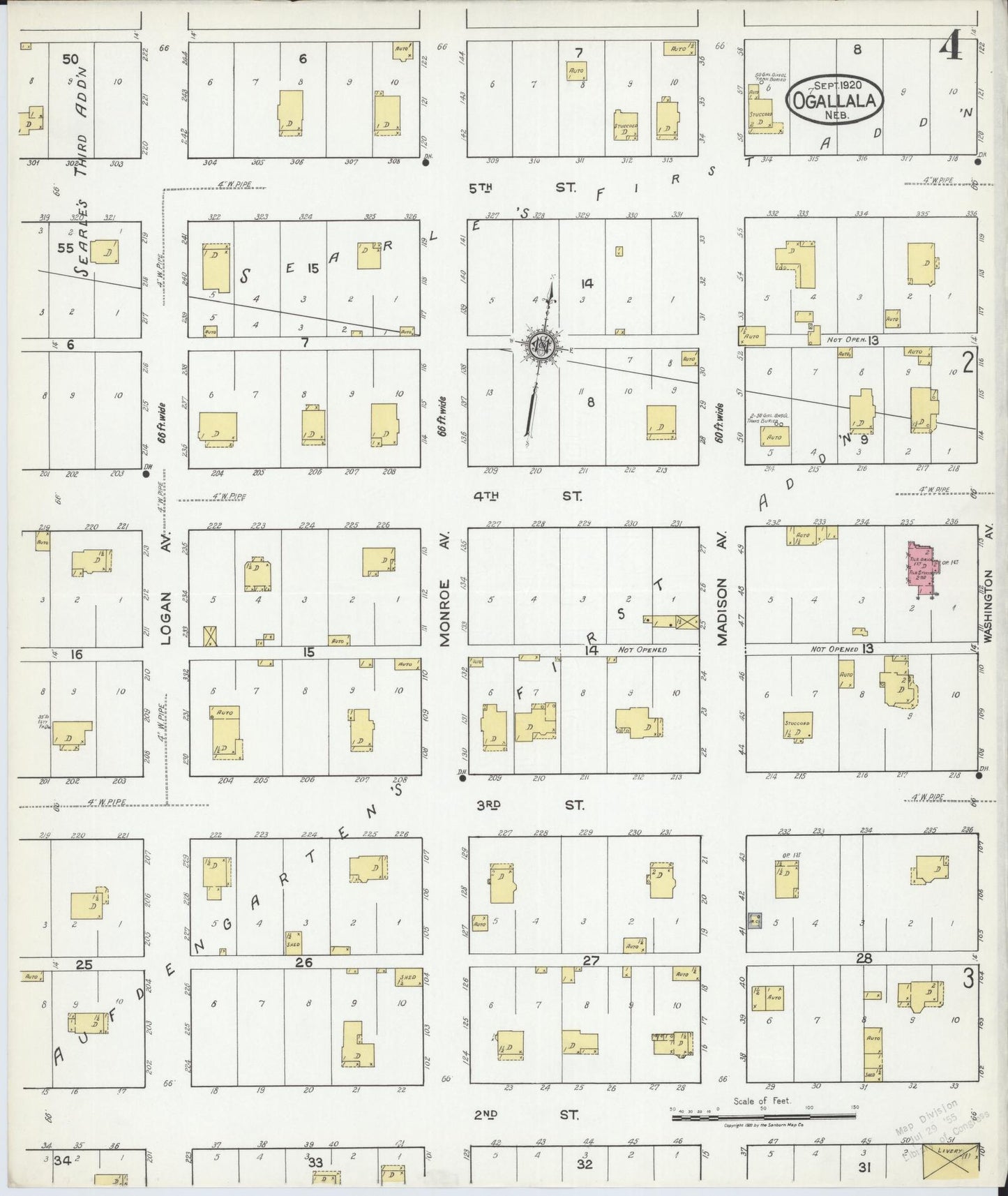 Sanborn Fire Insurance Map from Ogallala, Keith County, Nebraska (1920), Sheet #0004 - Complete Map Set gallery image, historic Sanborn map, vintage wall art, Nebraska Nebraska