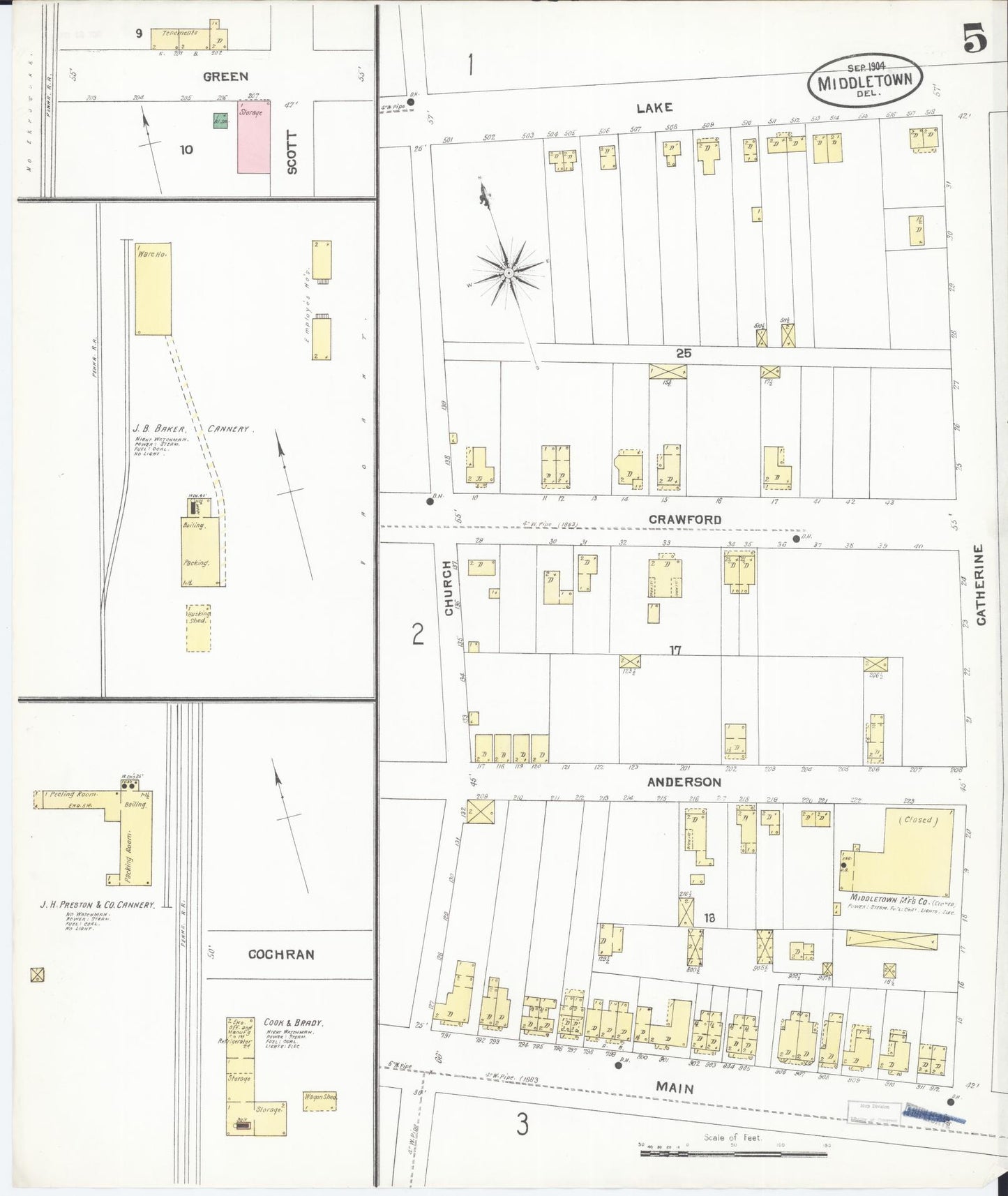 Sanborn Fire Insurance Map from Middletown, New Castle County, Delaware (1904), Sheet #0005 - Complete Map Set gallery image, historic Sanborn map, vintage wall art, Delaware Delaware