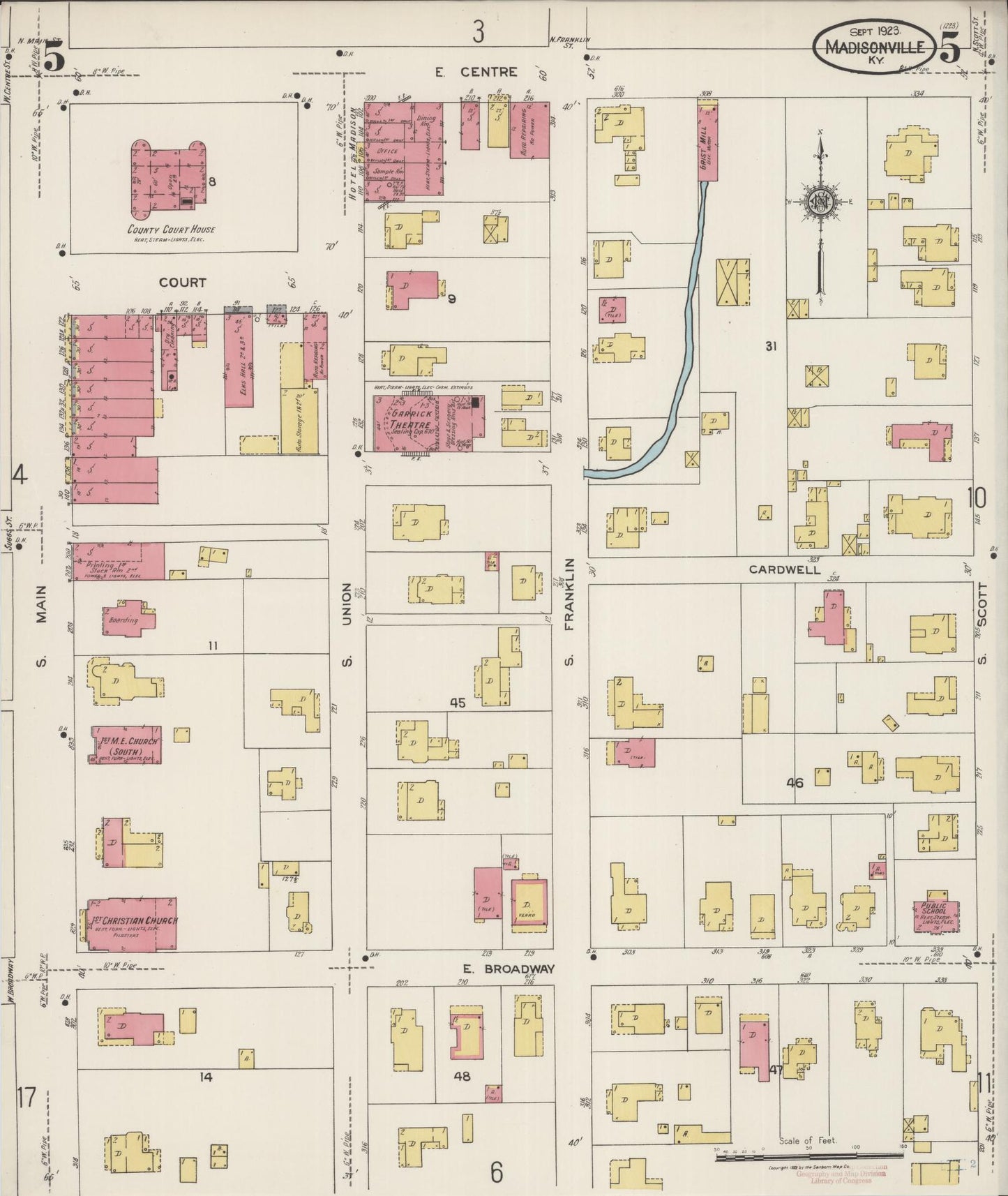 Sanborn Fire Insurance Map from Madisonville, Hopkins County, Kentucky (1923), Sheet #0005 - Historic Sanborn Fire Insurance Map Print, vintage old map wall art, antique decor, genealogy gift, Kentucky Kentucky map