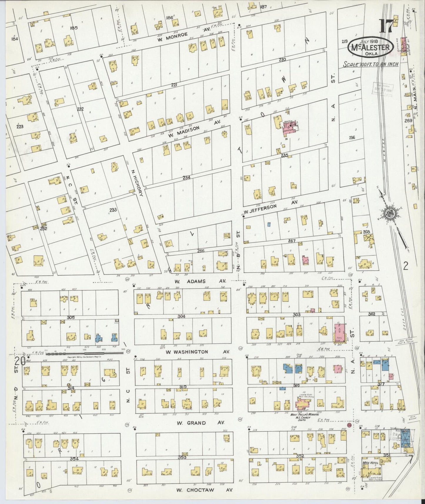 Sanborn Fire Insurance Map from McAlester, Pittsburg County, Oklahoma (1918), Sheet #0017 - Historic Sanborn Fire Insurance Map Print, vintage old map wall art, antique decor, genealogy gift, Oklahoma Oklahoma map