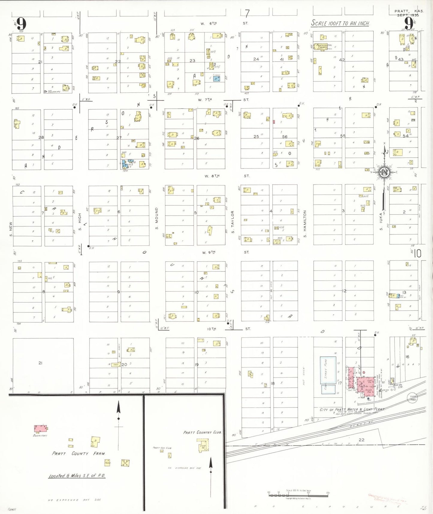 Sanborn Fire Insurance Map from Pratt, Pratt County, Kansas (1935), Sheet #0009 - Historic Sanborn Fire Insurance Map Print, vintage old map wall art, antique decor, genealogy gift, Kansas Kansas map
