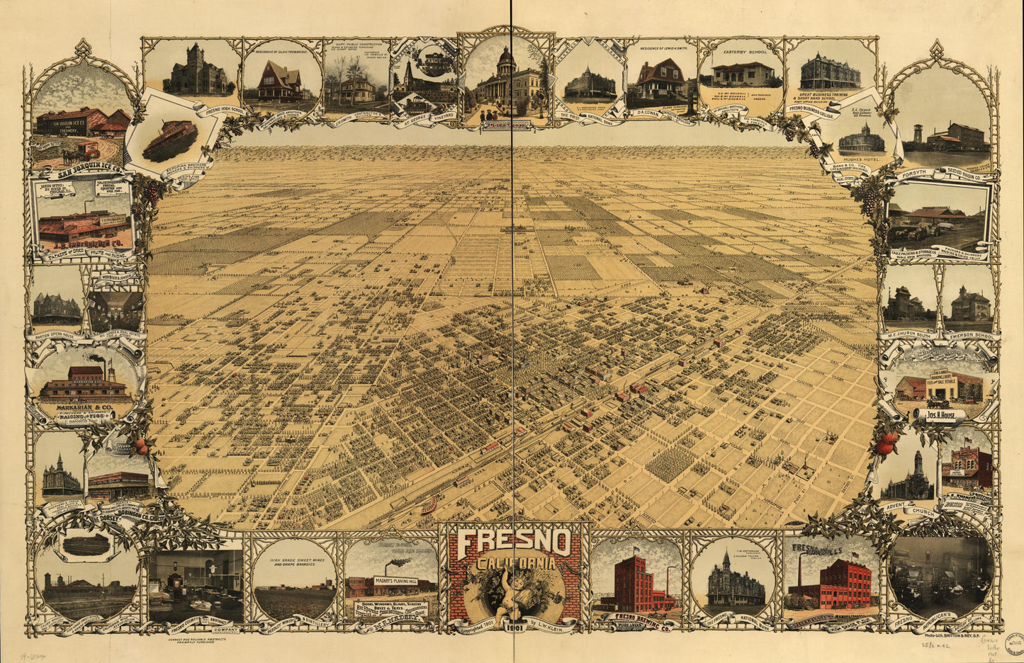 Fresno, California 1901. (1901) – Historic Bird’s-Eye View Panorama Print
