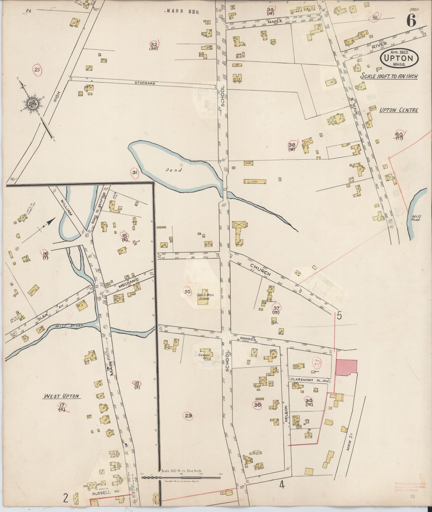 Sanborn Fire Insurance Map from Upton, Worcester County, Massachusetts (1945), Sheet #0006 - Historic Sanborn Fire Insurance Map Print, vintage old map wall art, antique decor, genealogy gift, Massachusetts Massachusetts map