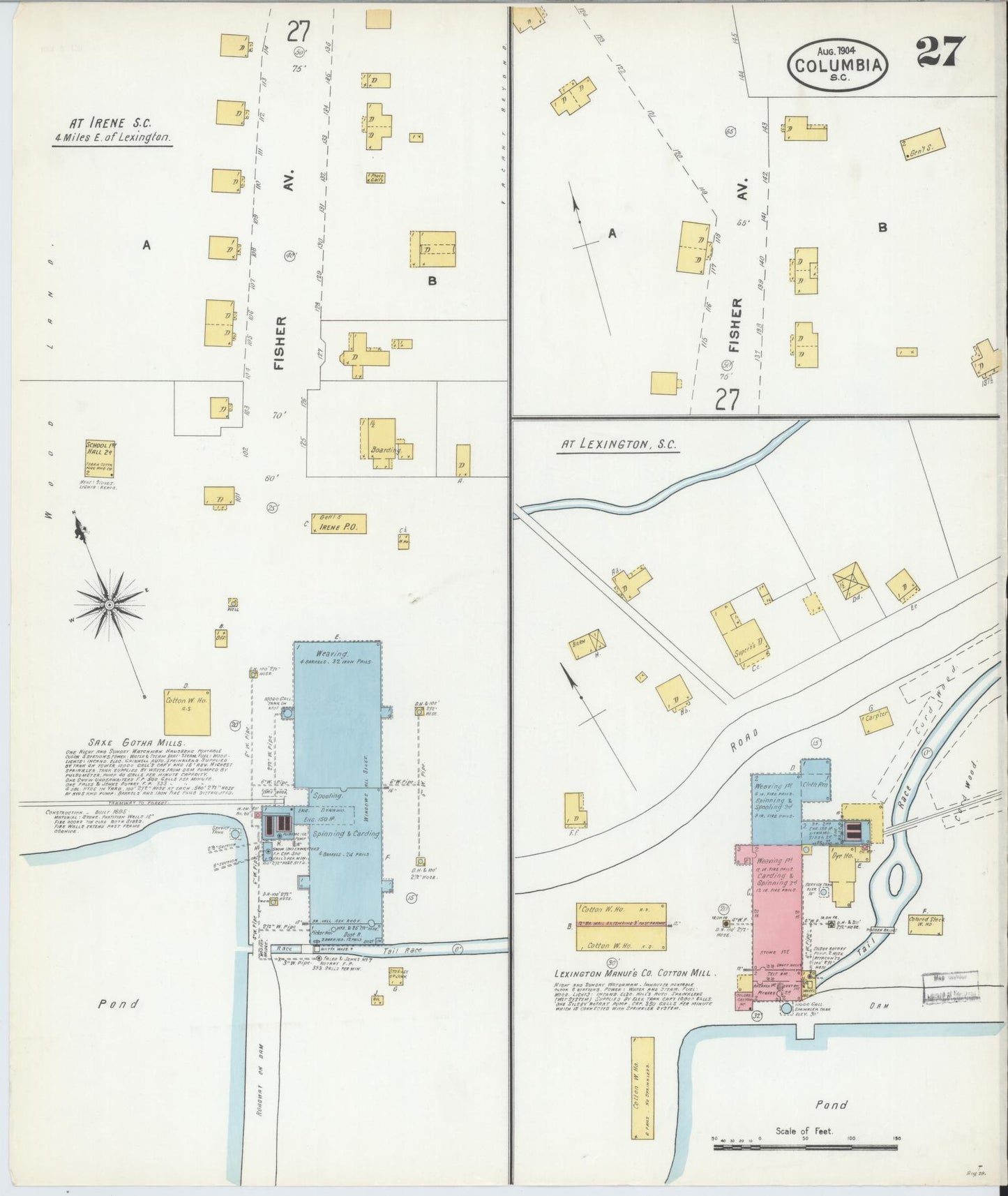 Sanborn Fire Insurance Map from Columbia, Richland County, South Carolina (1904), Sheet #0027 - Historic Sanborn Fire Insurance Map Print, vintage old map wall art, antique decor, genealogy gift, South Carolina South Carolina map