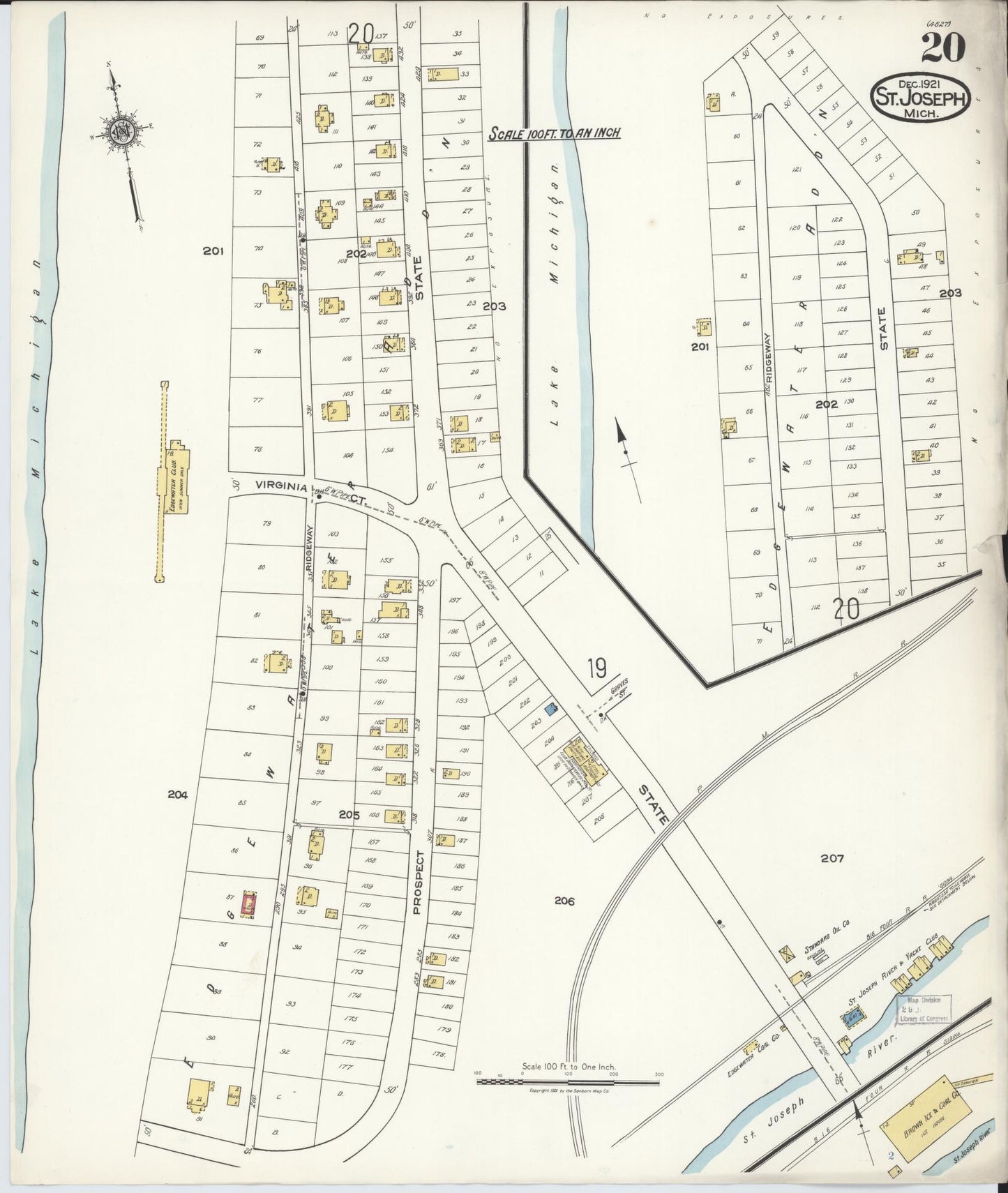 Sanborn Fire Insurance Map from Saint Joseph, Berrien County, Michigan (1921), Sheet #0020 - Complete Map Set gallery image, historic Sanborn map, vintage wall art, Michigan Michigan