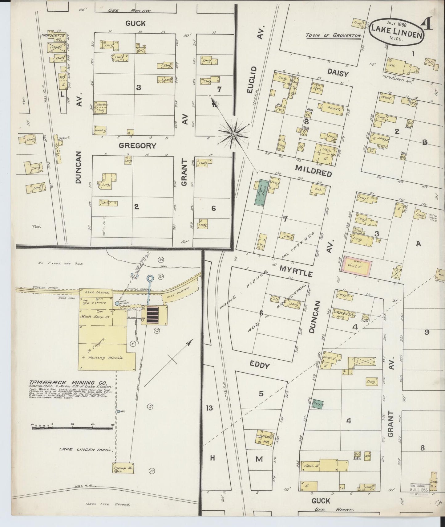 Sanborn Fire Insurance Map from Lake Linden, Houghton County, Michigan (1888), Sheet #0004 - Complete Map Set gallery image, historic Sanborn map, vintage wall art, Michigan Michigan