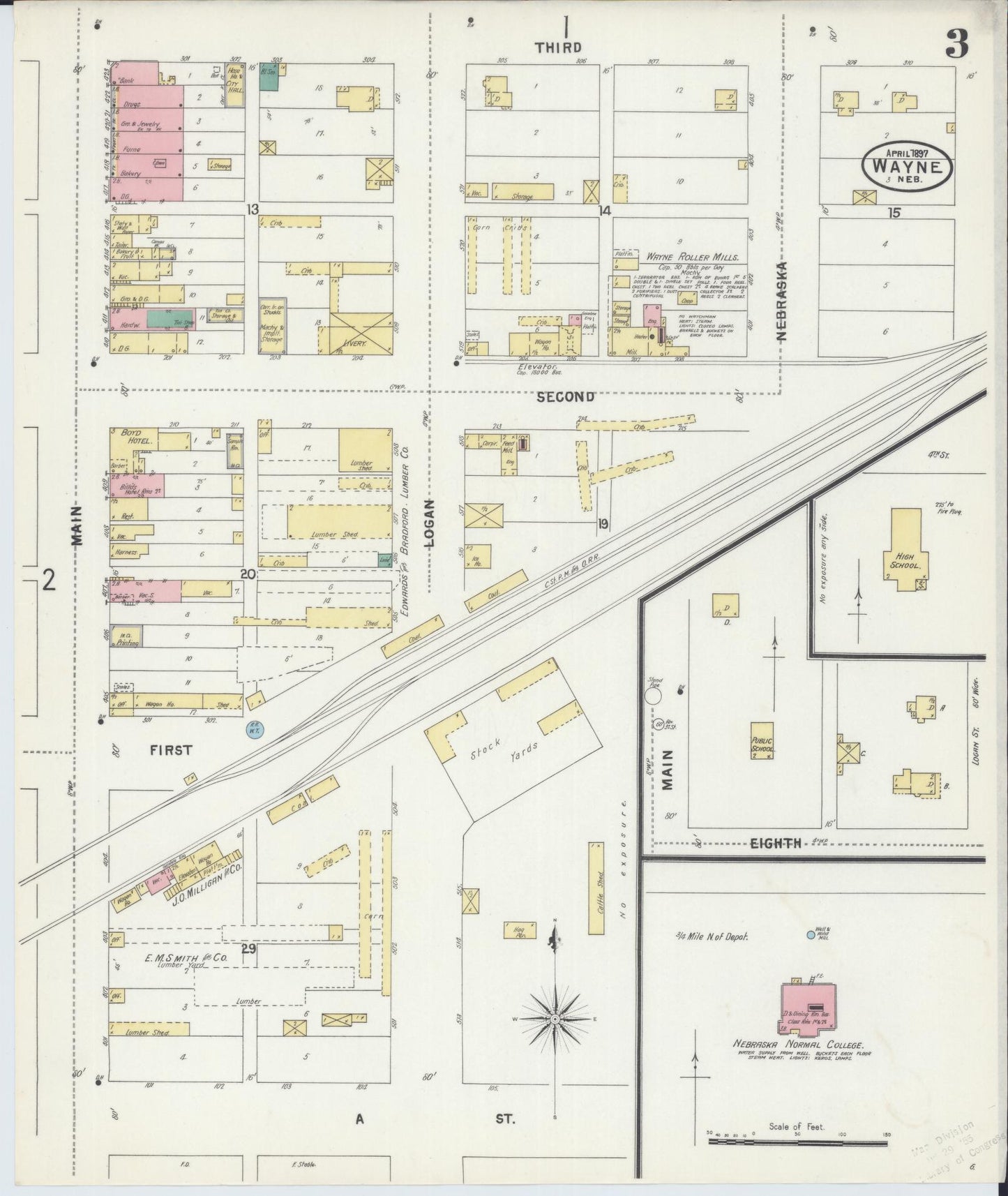 Sanborn Fire Insurance Map from Wayne, Wayne County, Nebraska (1897), Sheet #0003 - Complete Map Set gallery image, historic Sanborn map, vintage wall art, Nebraska Nebraska