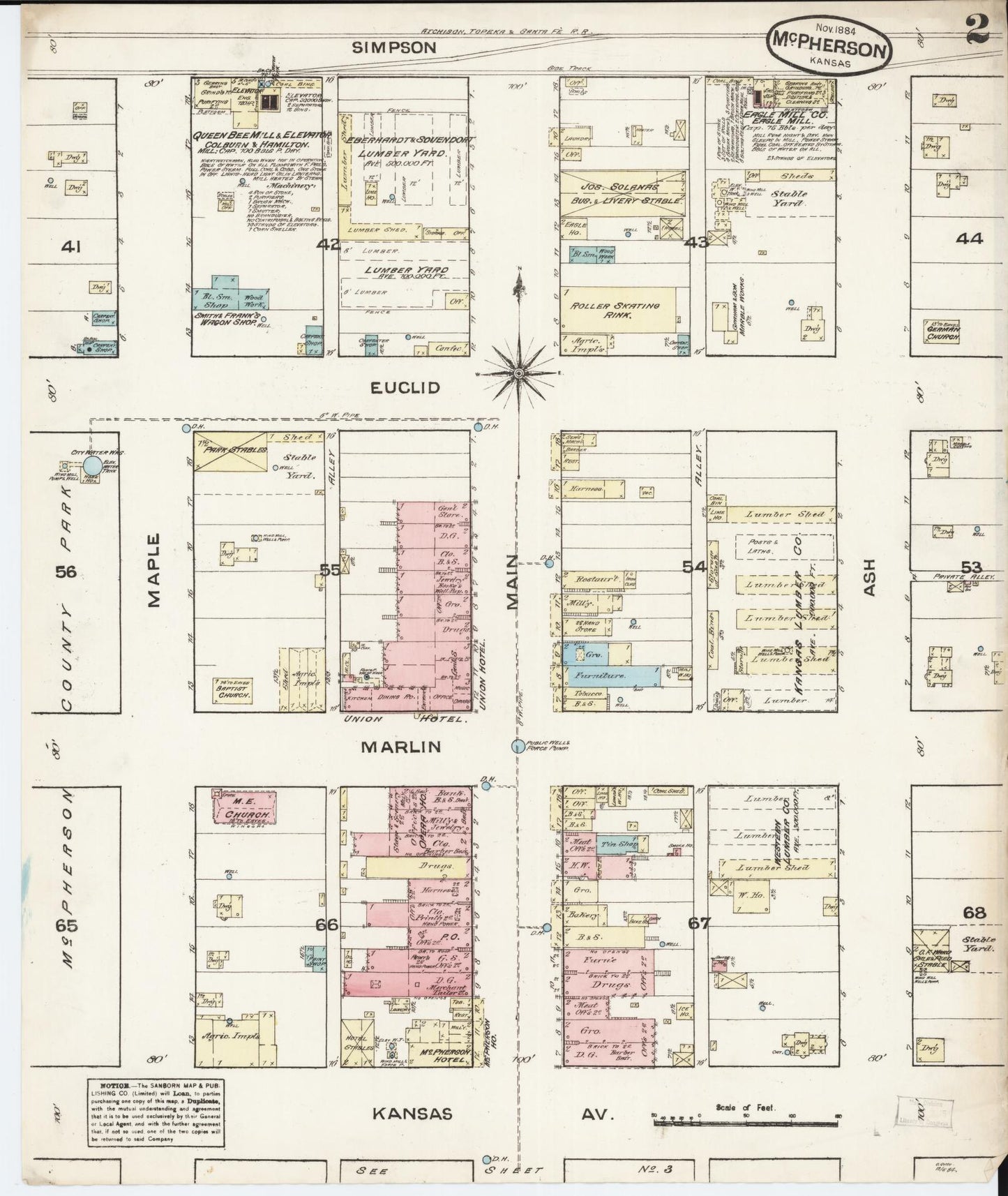 Sanborn Fire Insurance Map from Mcpherson, Mcpherson County, Kansas (1884), Sheet #0002 - Historic Sanborn Fire Insurance Map Print, vintage old map wall art, antique decor, genealogy gift, Kansas Kansas map