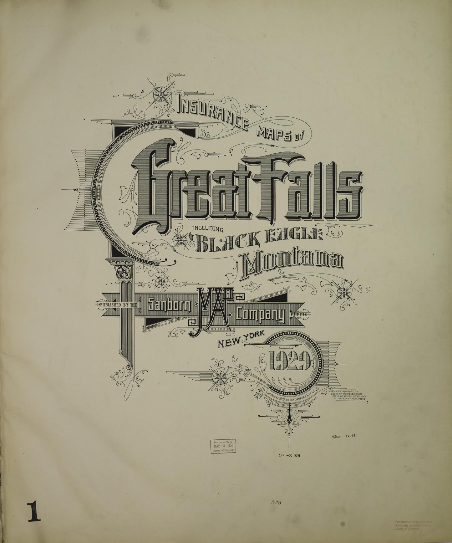 Sanborn Fire Insurance Map from Great Falls, Cascade County, Montana (1929), Sheet #0001 - Historic Sanborn Fire Insurance Map Print, vintage old map wall art, antique decor, genealogy gift, Montana Montana map