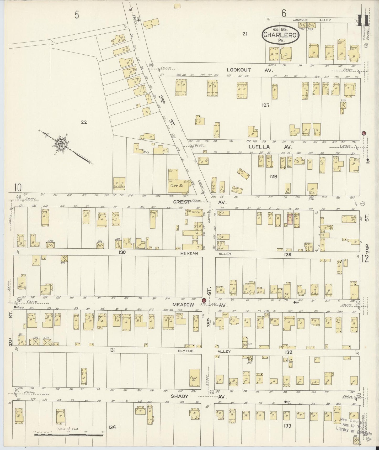 Sanborn Fire Insurance Map from Charleroi, Washington County, Pennsylvania (1913), Sheet #0011 - Historic Sanborn Fire Insurance Map Print, vintage old map wall art, antique decor, genealogy gift, Pennsylvania Pennsylvania map