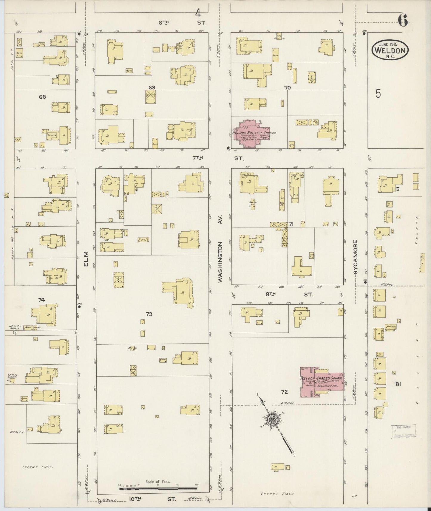 Sanborn Fire Insurance Map from Weldon, Halifax County, North Carolina (1915), Sheet #0006 - Historic Sanborn Fire Insurance Map Print, vintage old map wall art, antique decor, genealogy gift, North Carolina North Carolina map