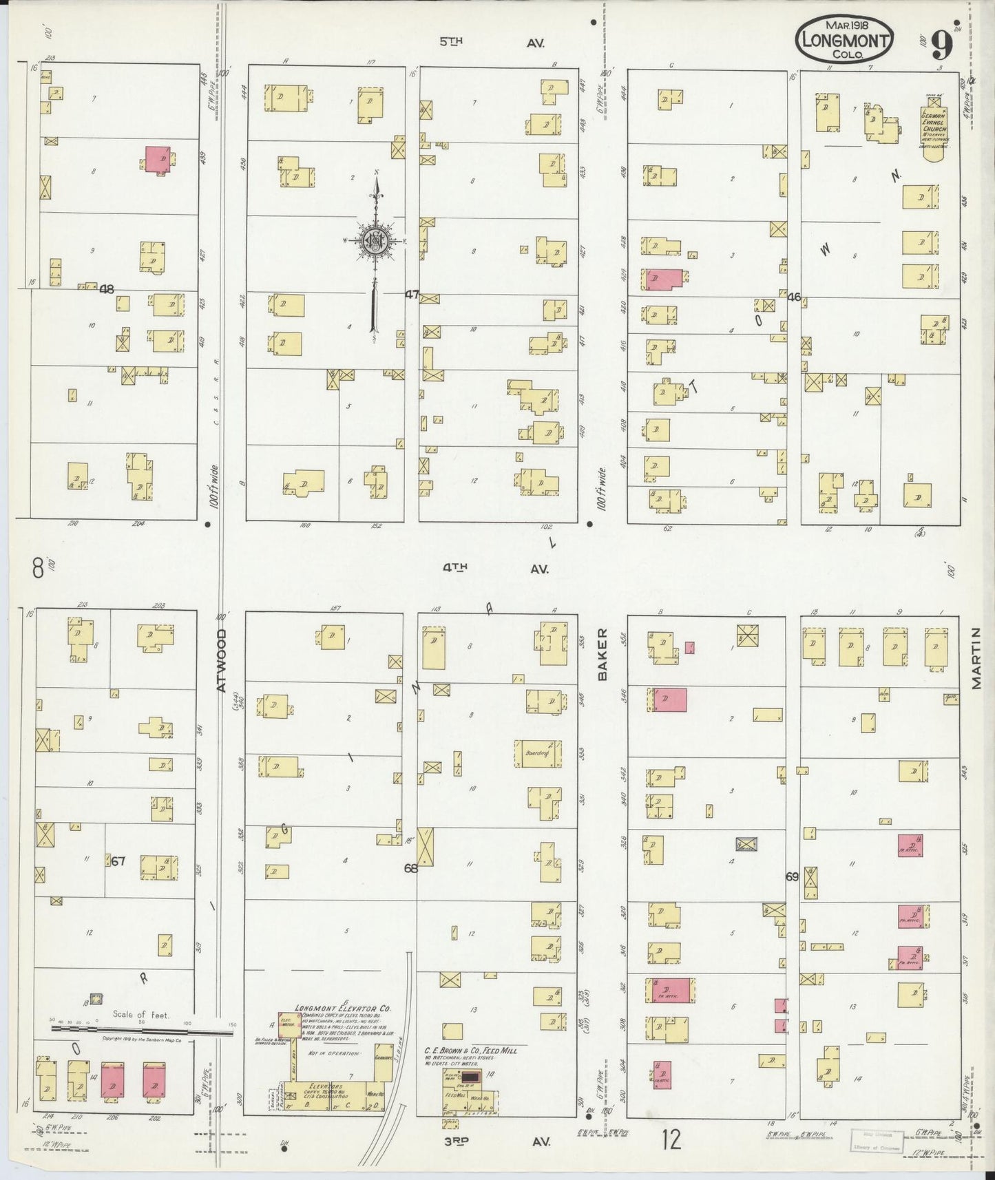 Sanborn Fire Insurance Map from Longmont, Boulder County, Colorado (1918), Sheet #0009 - Historic Sanborn Fire Insurance Map Print, vintage old map wall art, antique decor, genealogy gift, Colorado Colorado map