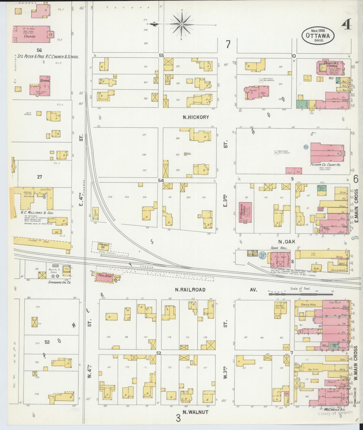 Sanborn Fire Insurance Map from Ottawa, Putnam County, Ohio (1900), Sheet #0004 - Historic Sanborn Fire Insurance Map Print, vintage old map wall art, antique decor, genealogy gift, Ohio Ohio map
