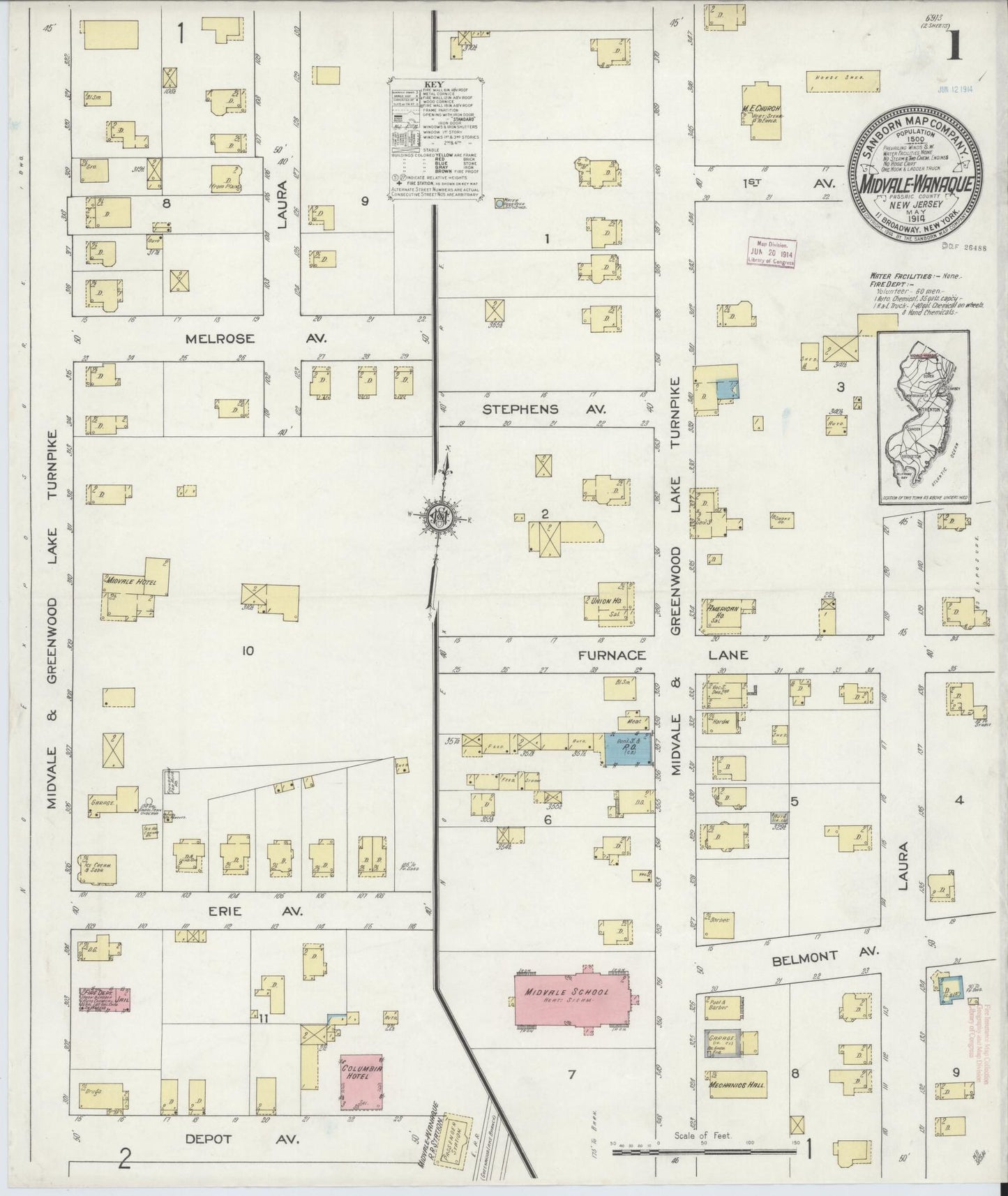 Sanborn Fire Insurance Map from Midvale-Wanaque, Passaic County, New Jersey. (1914) – Historic Sanborn Fire Insurance Map Print