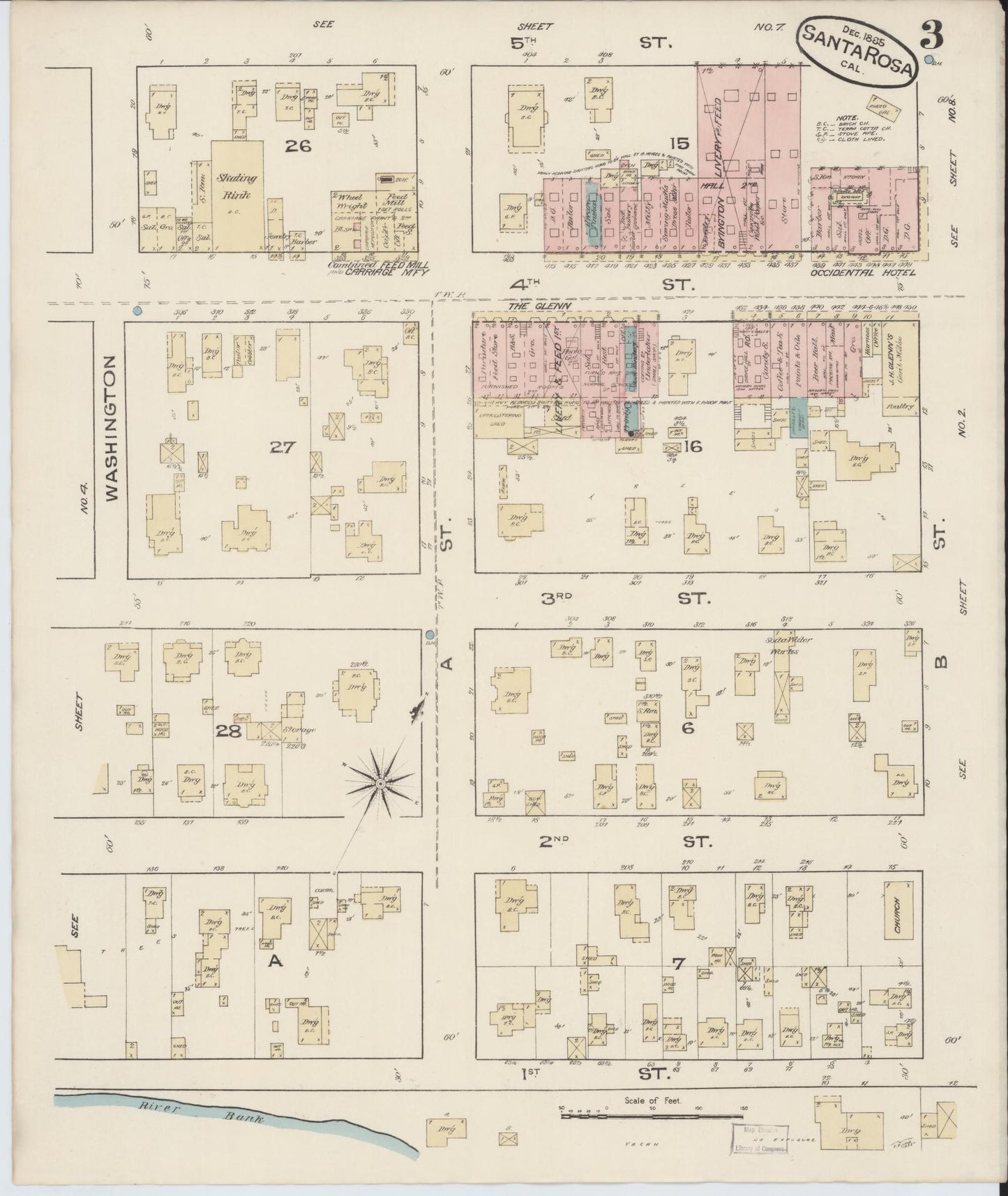 Sanborn Fire Insurance Map from Santa Rosa, Sonoma County, California (1885), Sheet #0003 - Complete Map Set gallery image, historic Sanborn map, vintage wall art, California California