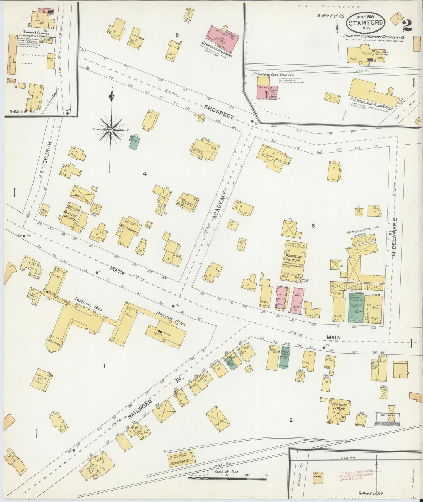Sanborn Fire Insurance Map from Stamford, Delaware County, New York (1904), Sheet #0002 - Historic Sanborn Fire Insurance Map Print, vintage old map wall art, antique decor, genealogy gift, Stamford Delaware map